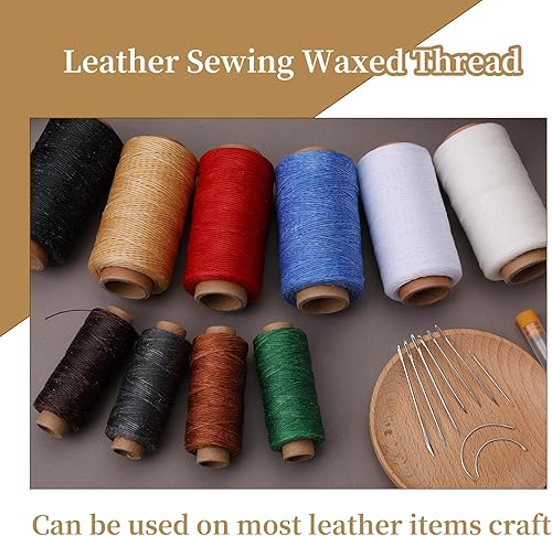 Miniatura 4 de DIUDUS Hilo encerado de 109 yardas, hilo encerado de costura con agujas resistentes, hilo de cuero profesional para coser a mano, manualidades,
