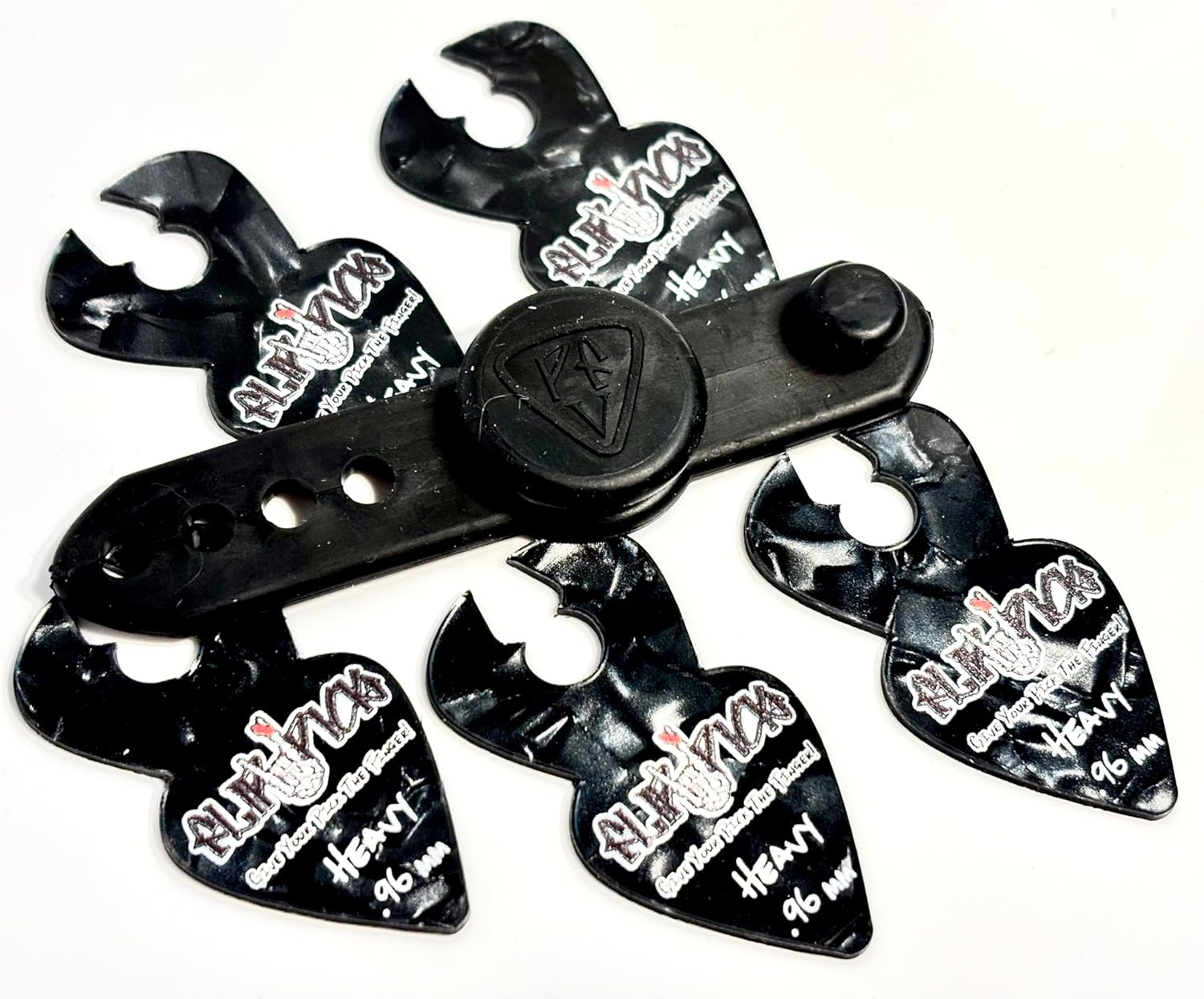 Heavy RAVEN Guitar Pick Bundle with Finger Strap, Complete System, 0.96mm Thick, 7-Piece Set