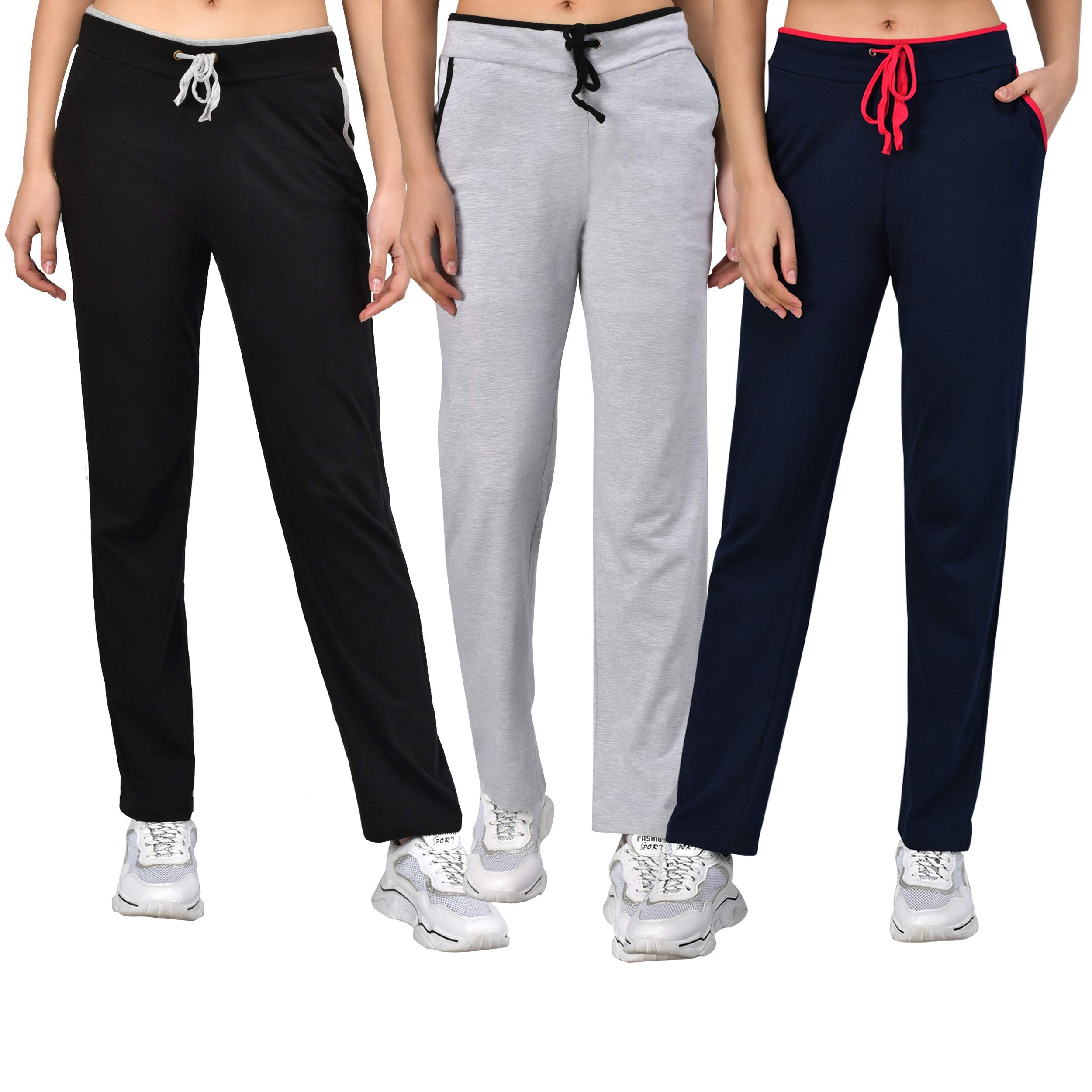 myo Plain Cotton Stylish Track Pants for Women for Daily use |Track Pants for Women Combo Pack of 3 Size 32 Black::Grey::Navy-picture-23