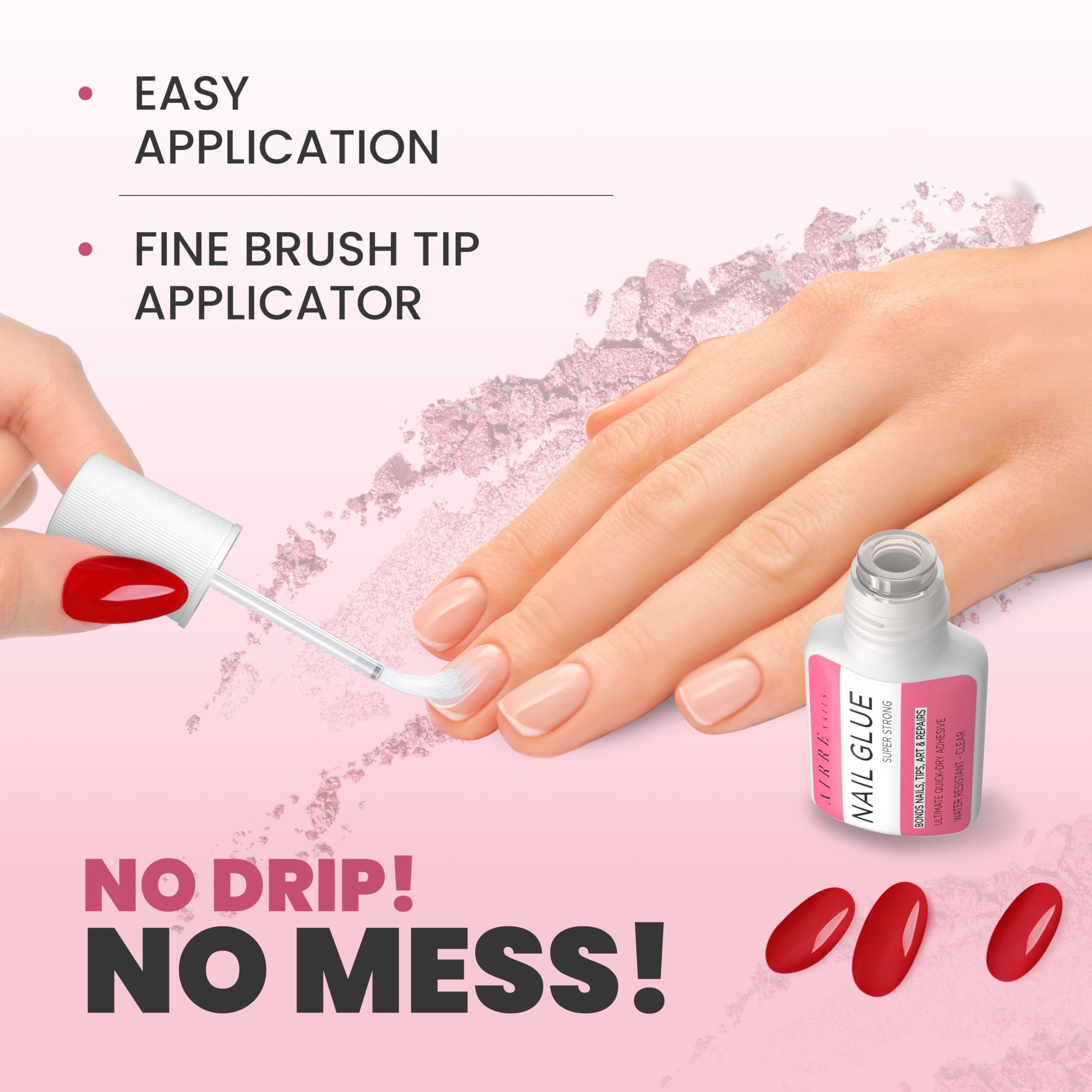 Super mocny klej do paznokci akrylowych, tipsów i paznokci wciskanych (8ml) AIRRE Klej do paznokci i pilnik do przyklejania sztucznych paznokci, naprawy uszkodzonych paznokci i paznokci akrylowych