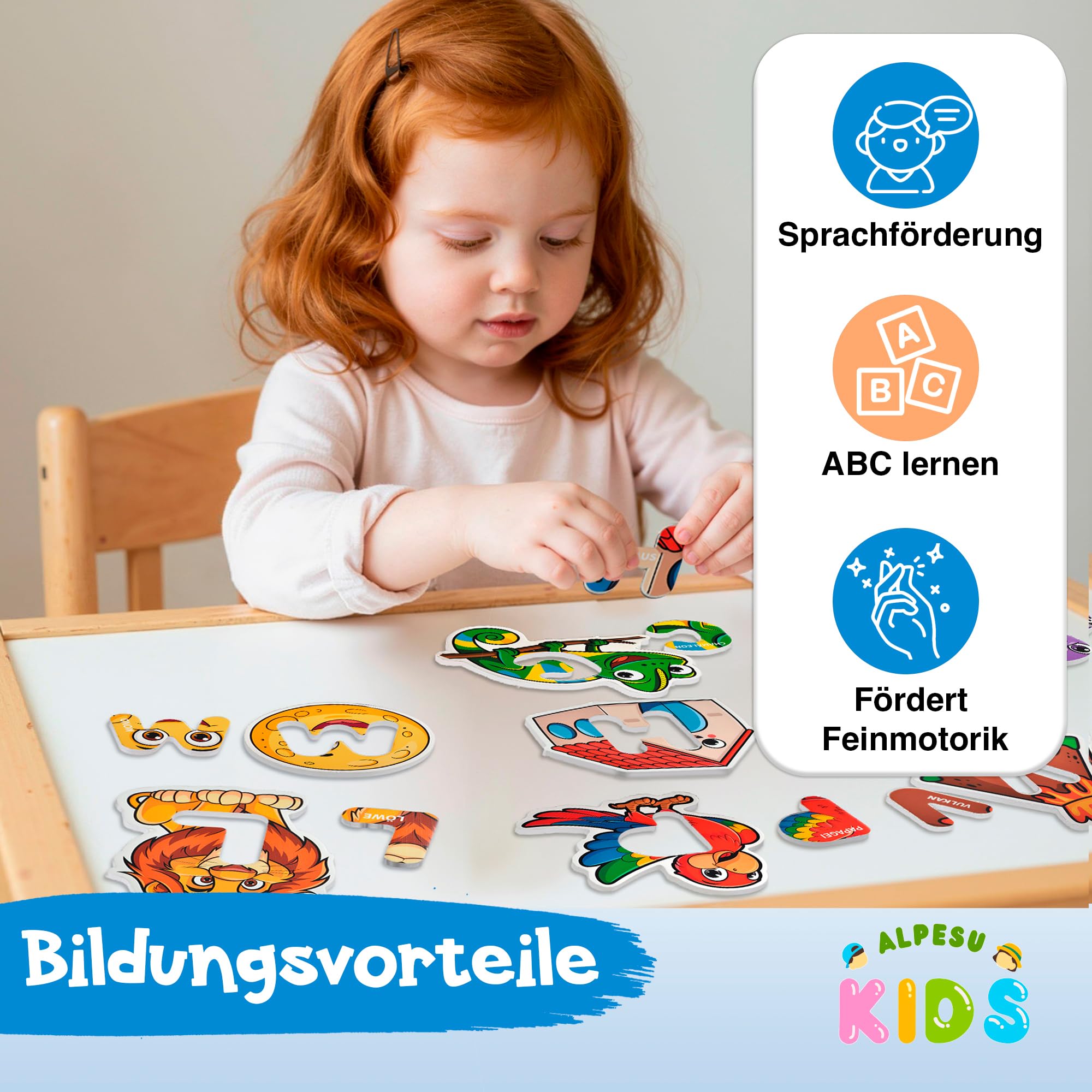 Magnetbuchstaben Puzzle für Kinder ab 3 Jahren – Alphabet Puzzle A-Z zum Buchstaben Lernen & Zuordnen – Montessori Lernspielzeug für Kindergarten & Vorschule – Geschenk für Mädchen & Jungen