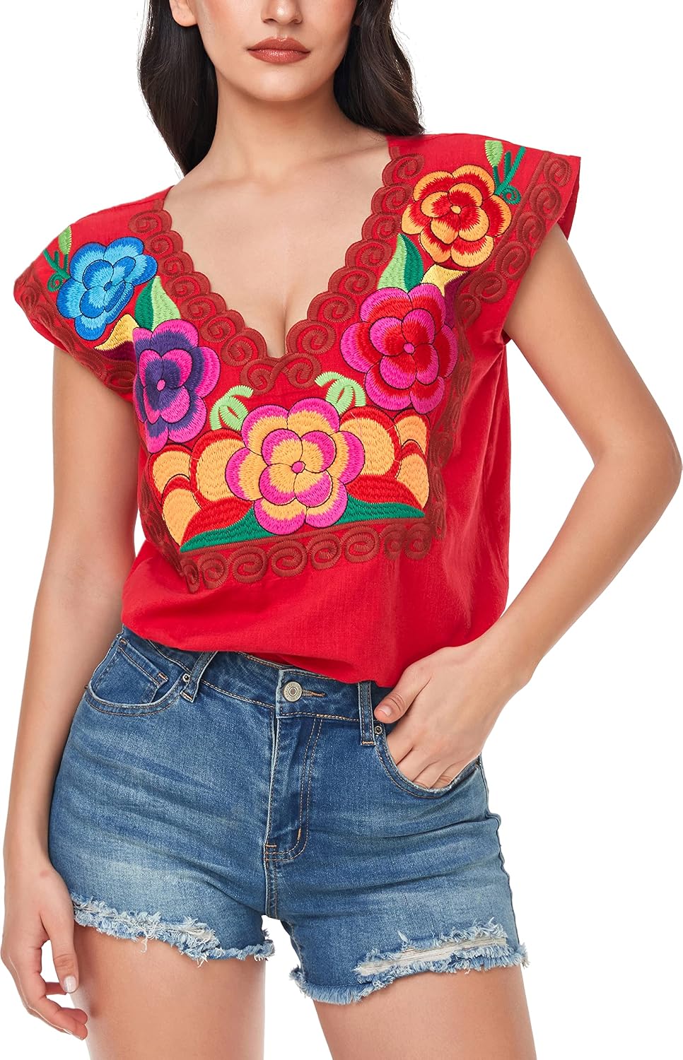 YZXDORWJ Women's Mexican Peasant Blouse Cotton Tops White Shirt