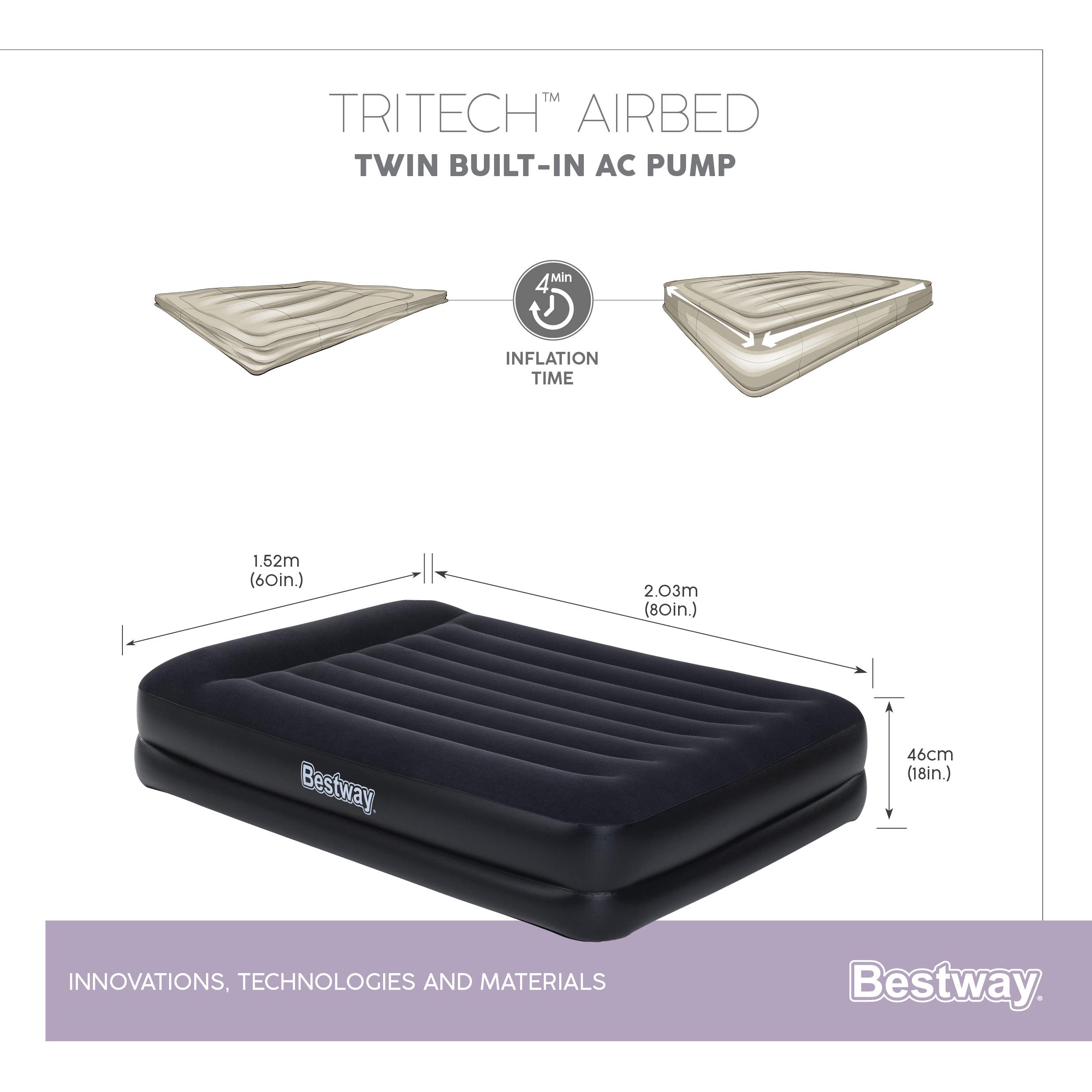 Bestway Tritech™ Luftbett, Aeroluxe, Schwarz, 203 x 152 x 46 cm, Double, mit integrierter Elektropumpe