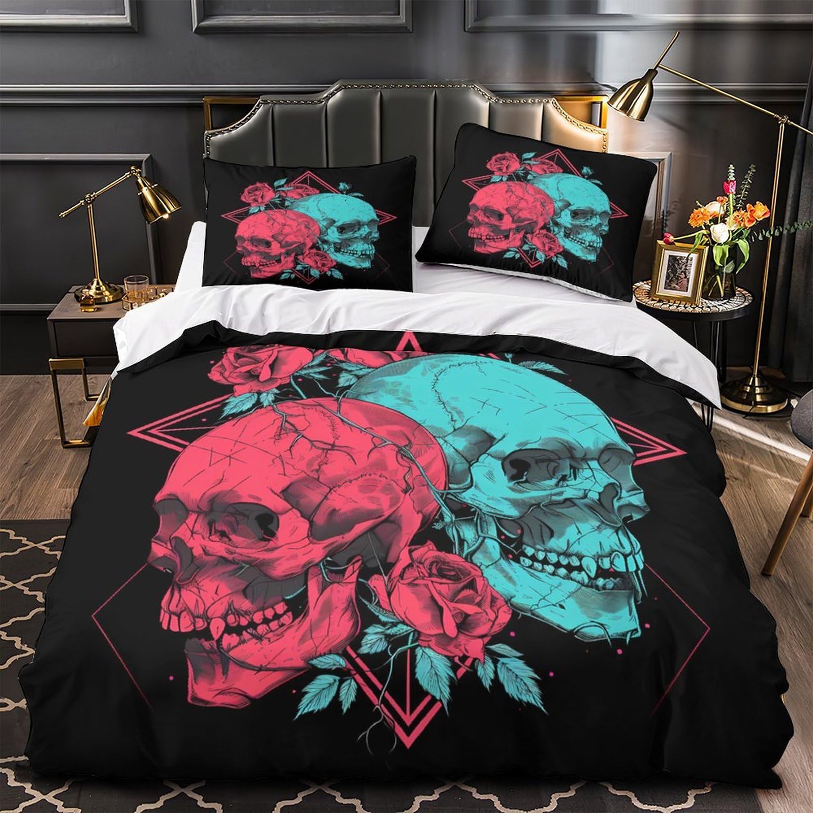 Housse de couette 3D crâne vintage en microfibre douce et durable