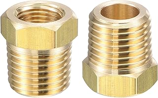 sourcing map Brass Pipe Fitting Reducer Adapter 1/4" NPT Male x 1/8" NPT Female for Water Oil Air Pressure Gauge Temp Sensor, 2pcs