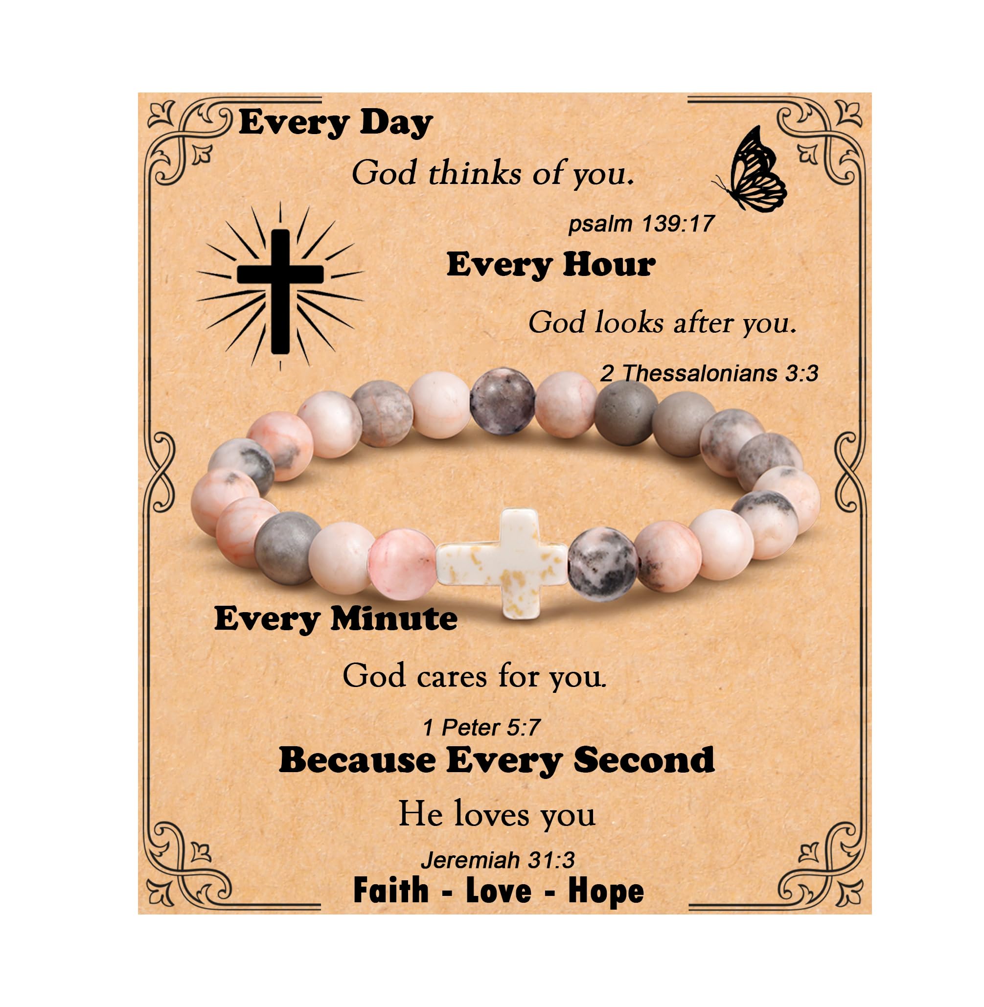 Cross Bracelet for Women Christian Gifts for Daughter Mom Grandma Niece Godmother Religious Baptism Jewelry Birthday Retirement Gifts Beaded Bracelet