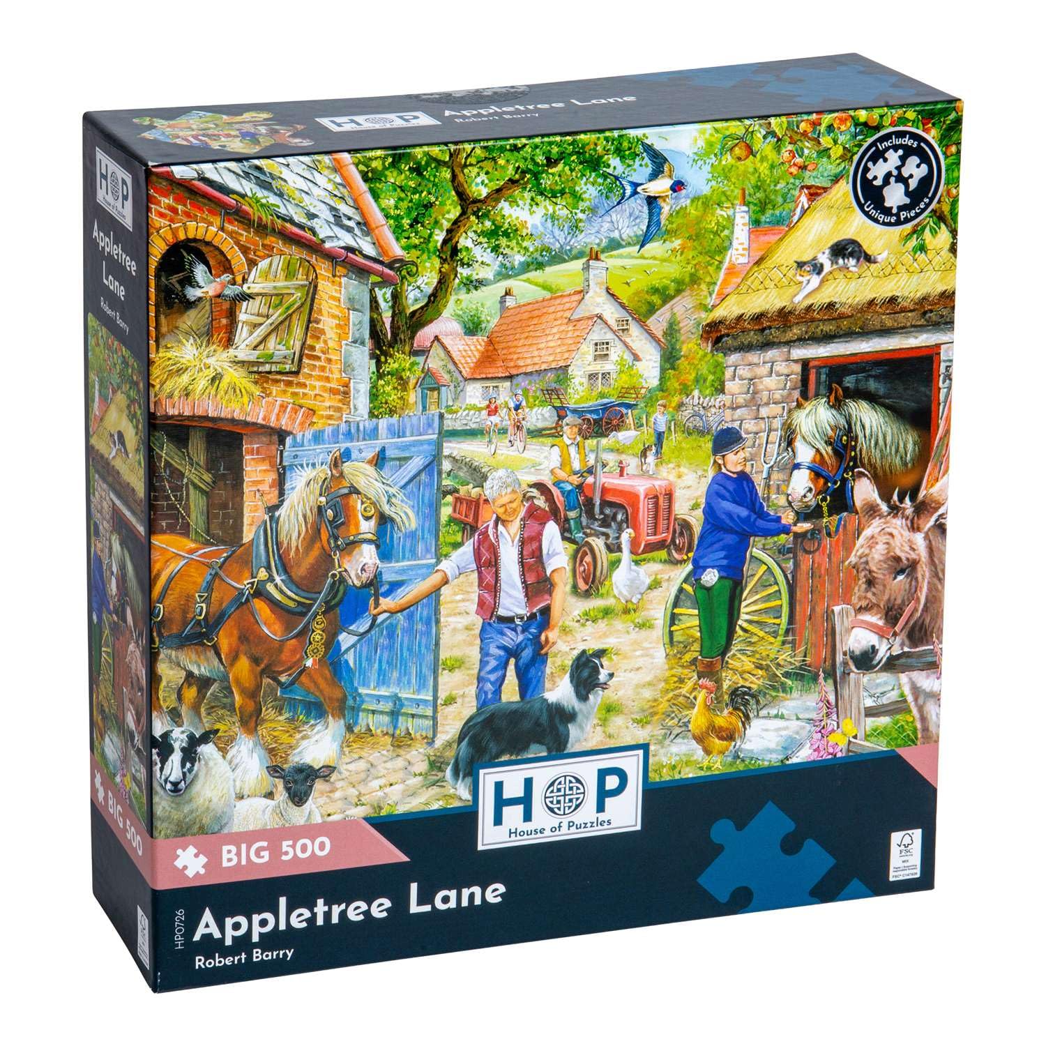 The House of Puzzles Appletree Lane Jigsaw, Big 500 Piece Jigsaws for Adults Extra Large Pieces, Artist Illustrated