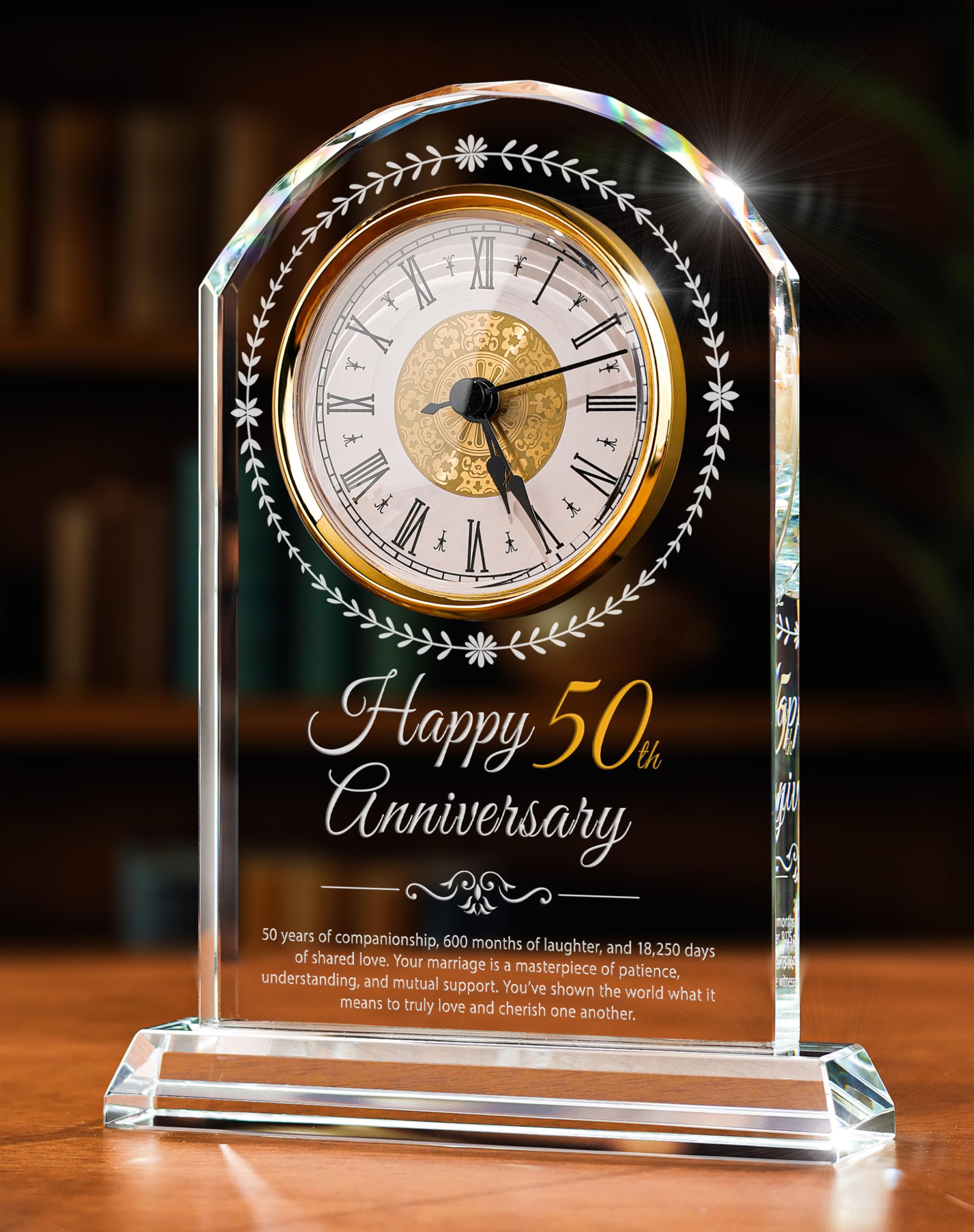 50th Wedding Anniversary Crystal Quartz Clock,50 Years of Marriage Gift,Happy Golden Anniversary Decoration Gift,for Parents,Grandparents,Couple