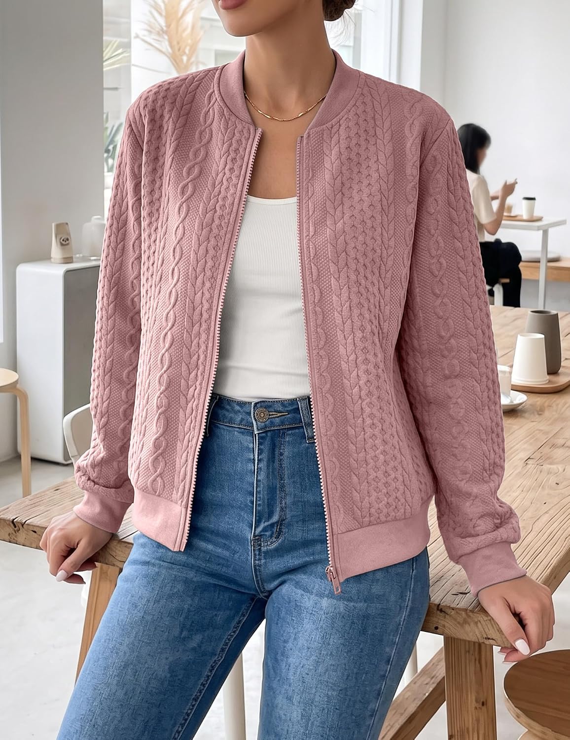 Zip Up Sweatshirt Jacket for Women Casual Outerwear Trendy Cardigan image 3