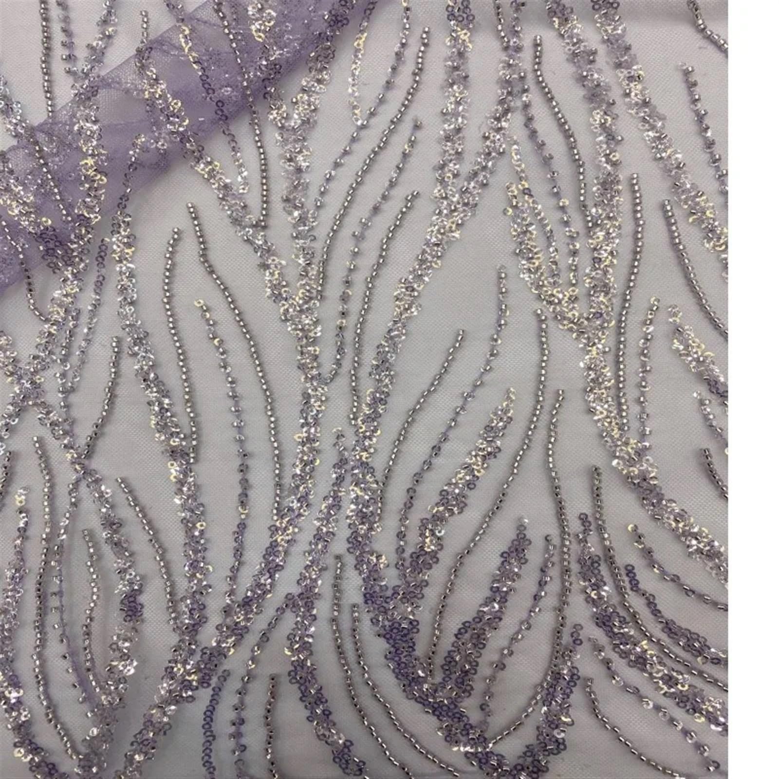 5 Yards Embroidered Tulle Lace Fabric | Tube Lace With Silver Beads 3cm Sequins Multicolor For Sewing(Light Blue)