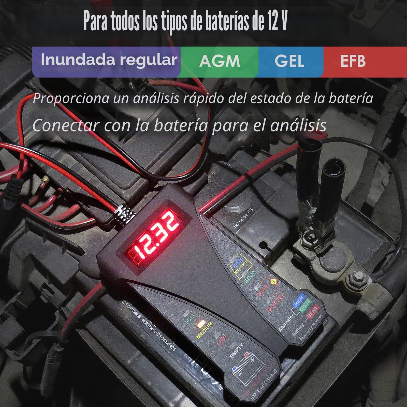 MOTOPOWER 12V Comprobador Digital de batería con voltímetro y Sistema de Carga alternador con Pantalla LCD e indicador LED (c) - Rojo)