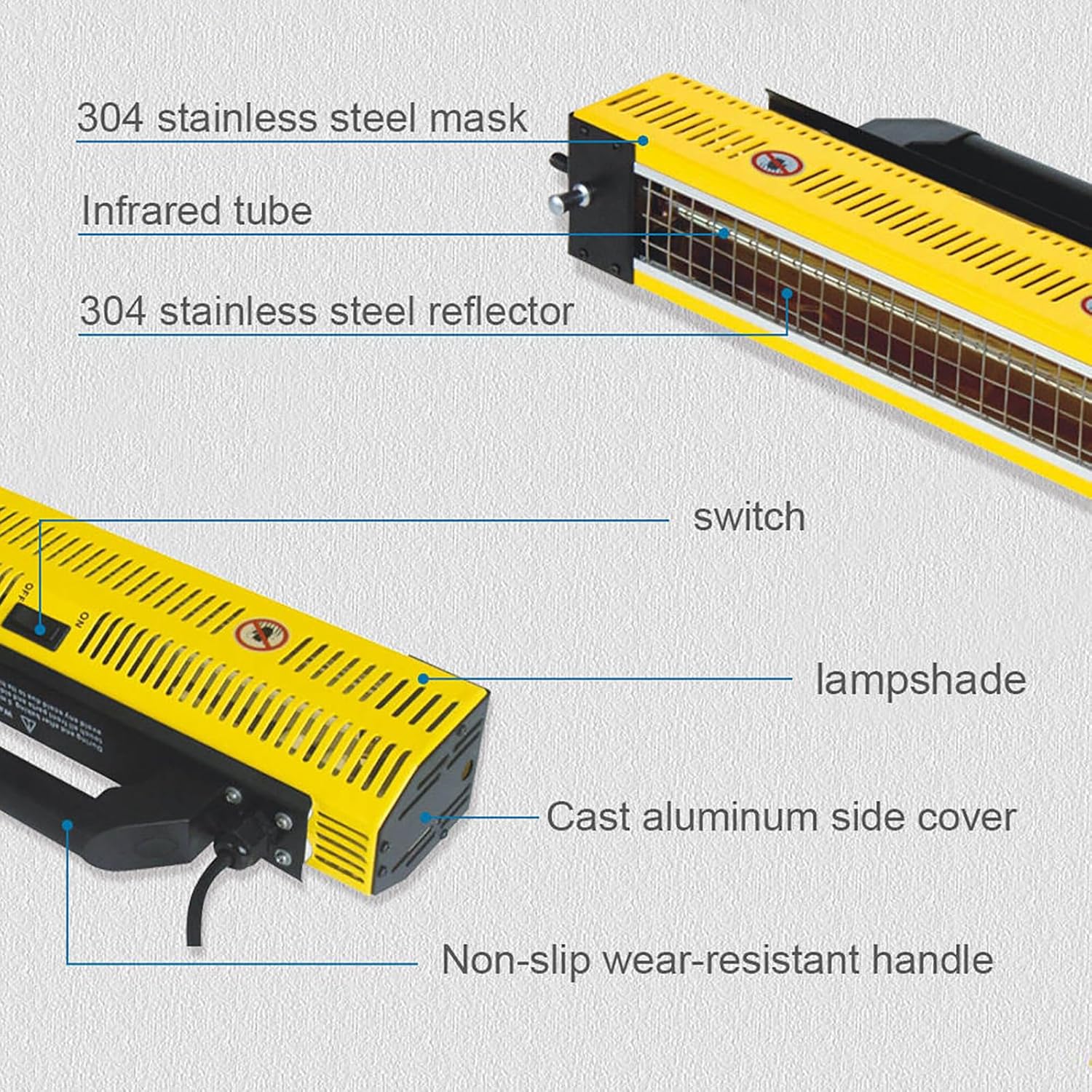 Infrared Paint Curing Lamp – Handheld Shortwave Dryer for Cars, Portable 1000W Paint Repair Tool, Fast Drying for Automotive Finishes