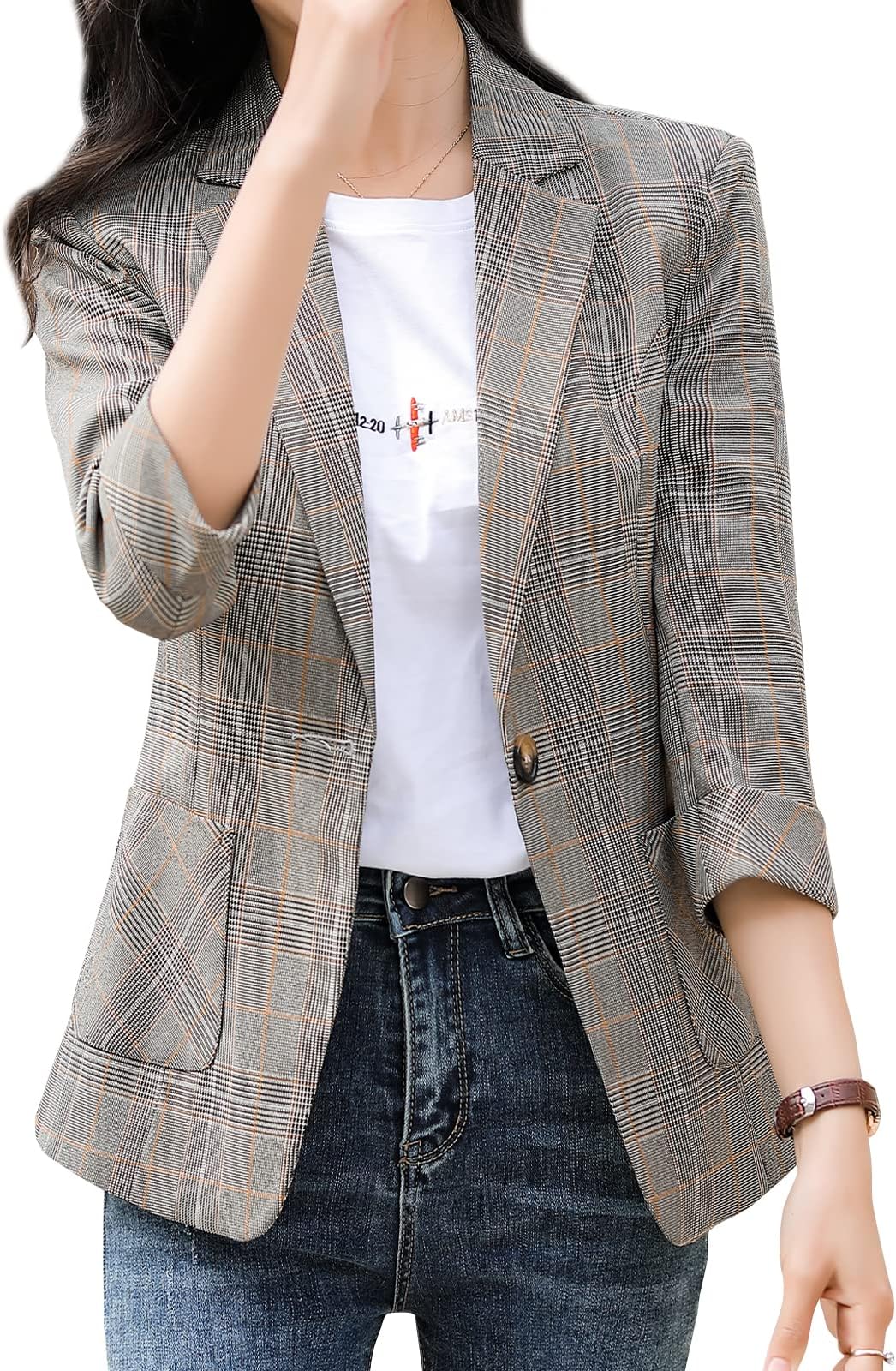 SUSIELADY Women’s Casual One Button Blazer Jacket Slim Fit Work Office Blazer