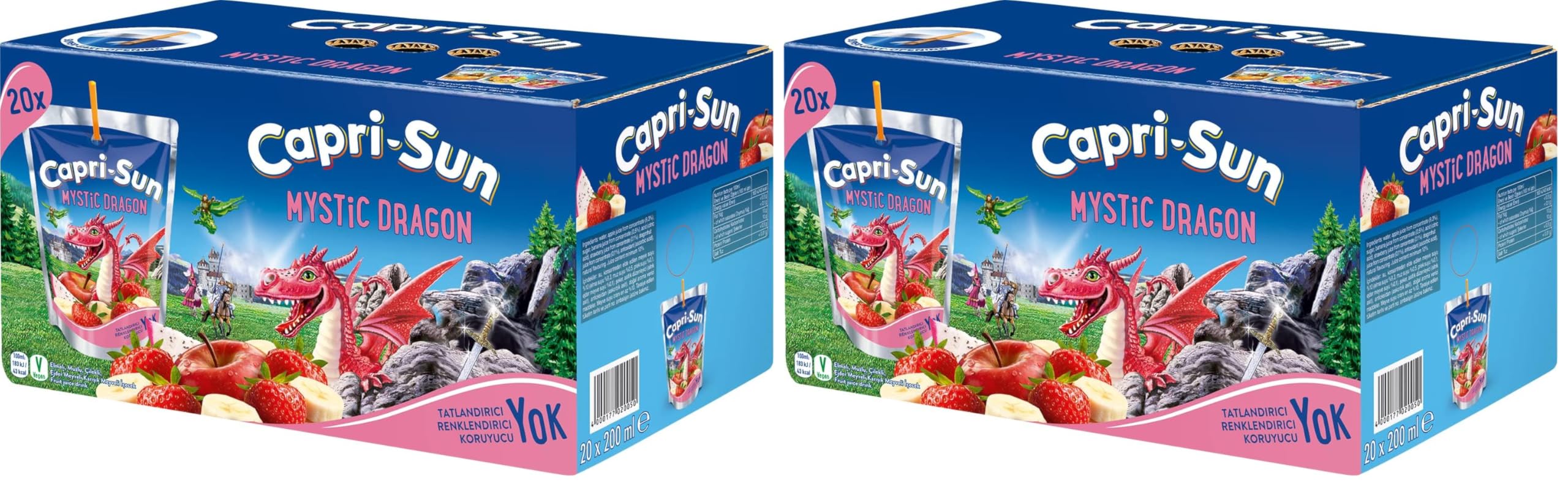 Caprisun Mysticdragon (Ejder Meyveli, Elmalı, Muzlu, Çilekli) (200 ml x 20 Adet) (2 paketi)