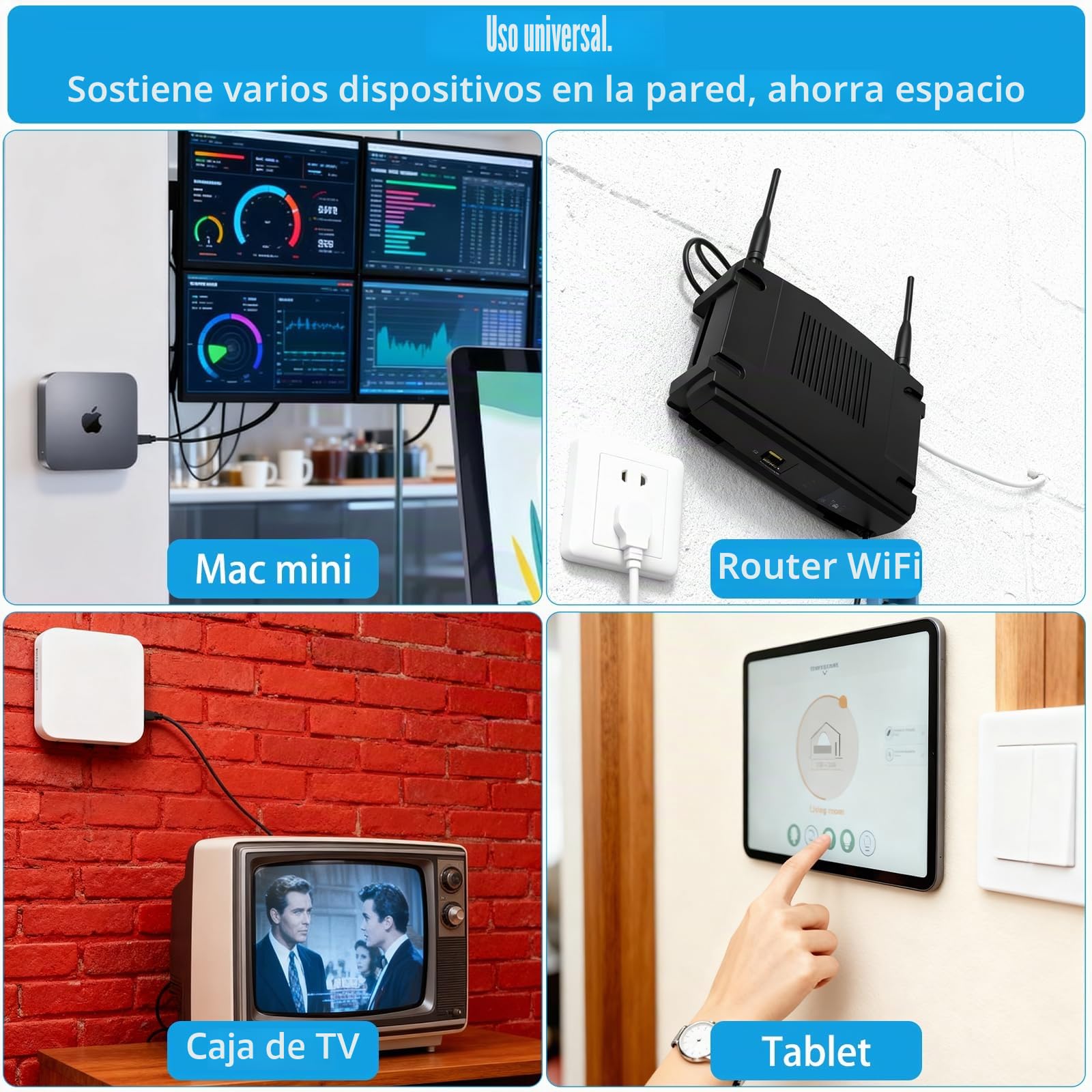 2 soportes de pared para tableta, rotación de 90°, soporte universal con adhesivo y tornillos, soporte de pared ajustable para tableta, smartphone y lector electrónico, compatible con iPad