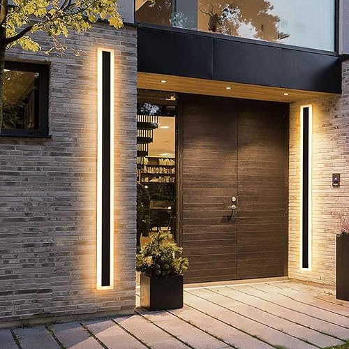 2Pack 59inch Long Outdoor LED Wall Light,45W Waterproof IP65 Warm White 110V led Wall Mount Lighting Fixture Rectangular Black Garage Wall Lights Elegant Frosted White Acrylic Anti Rust