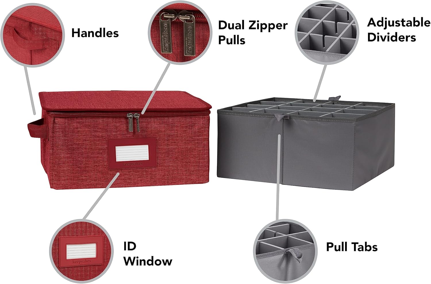 Covermates Keepsakes China Cups and Coffee Mugs Storage Box - Stackable, Reinforced Handles, China Storage, Red Heather