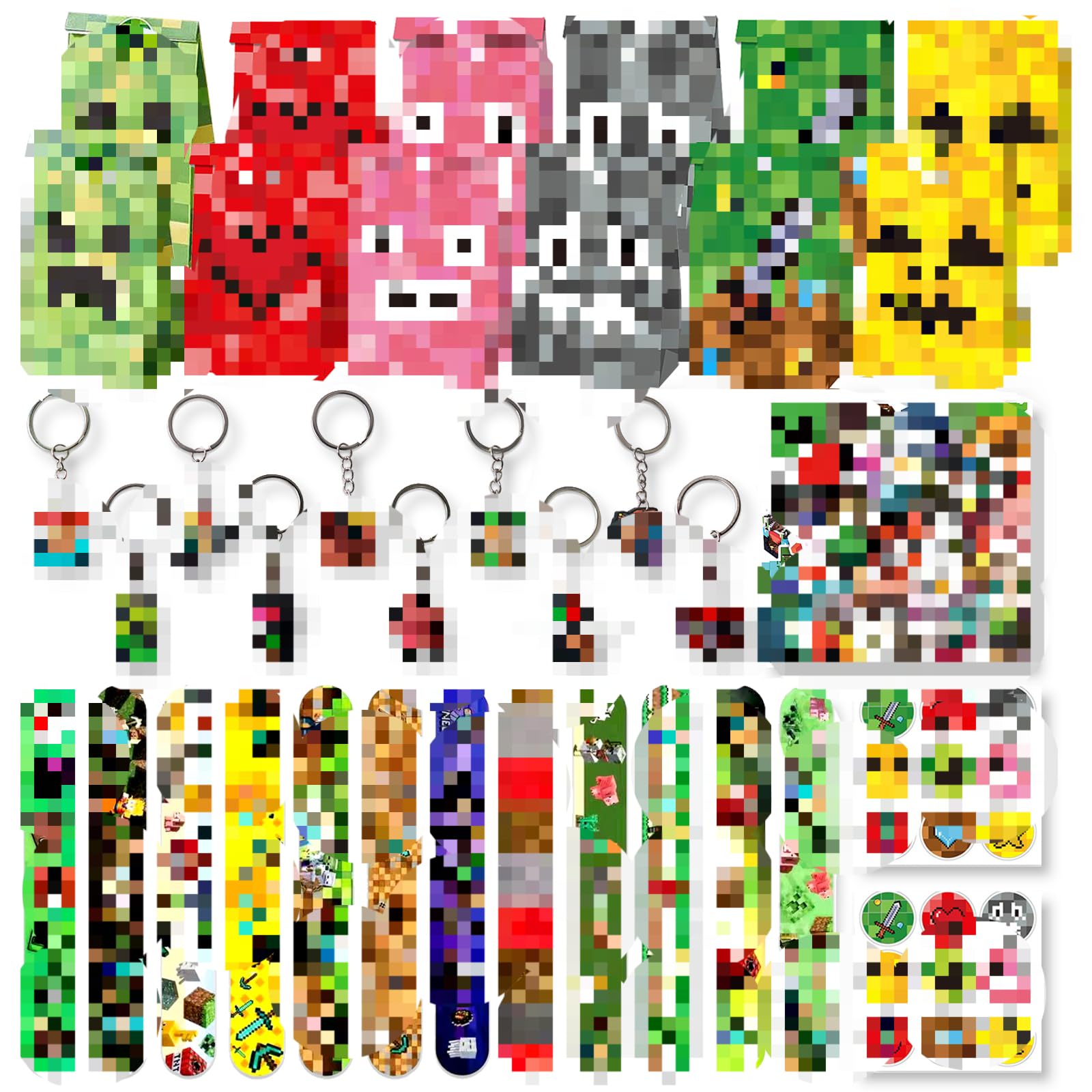 Kit Bomboniere Compleanno A Tema Videogiochi - 104 Pezzi Con Portachiavi, Braccialetti, Adesivi - Foto 3