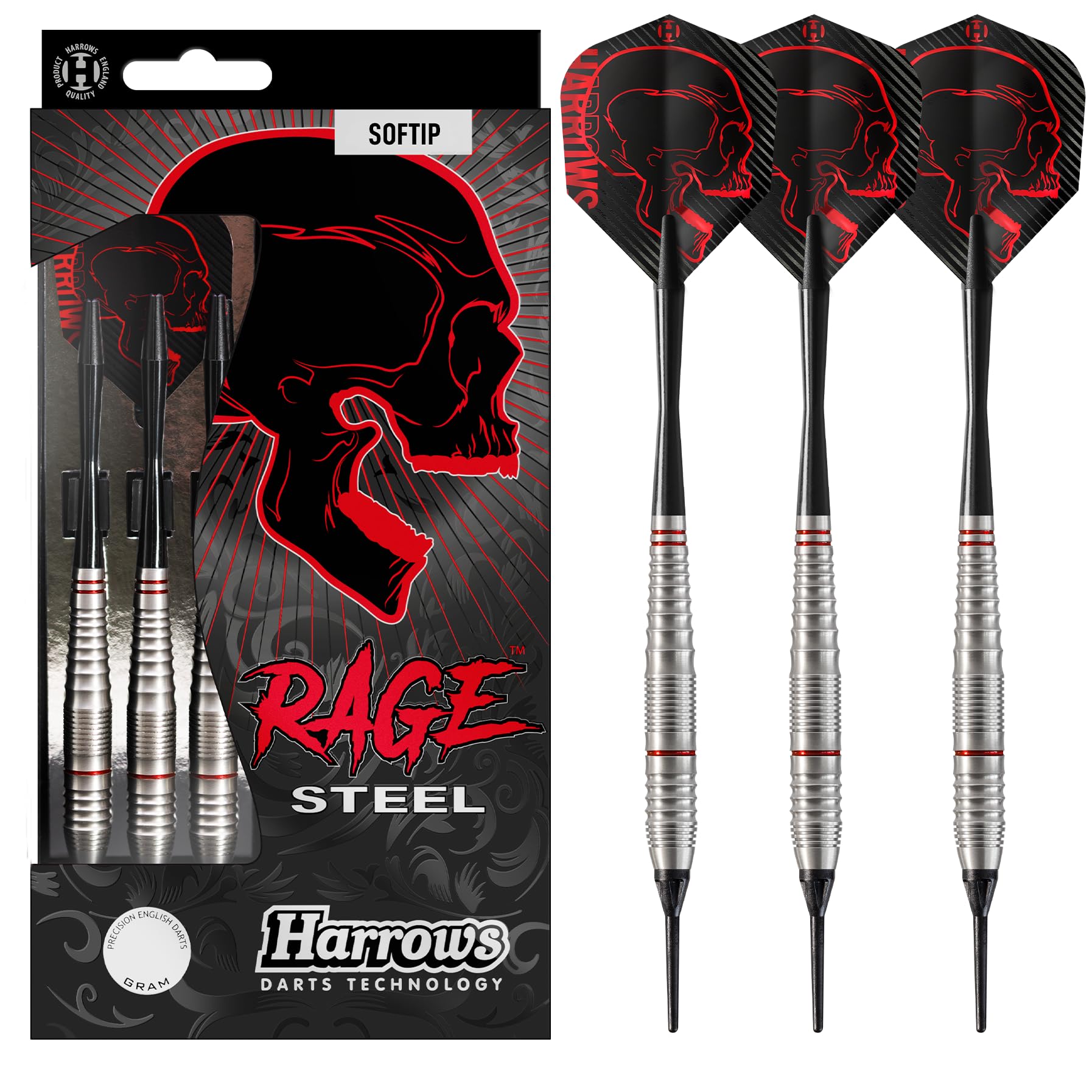 Harrows Rage Tungsten Style Darts – Softdarts-Set mit Tragetasche (18 oder 20 Darts)