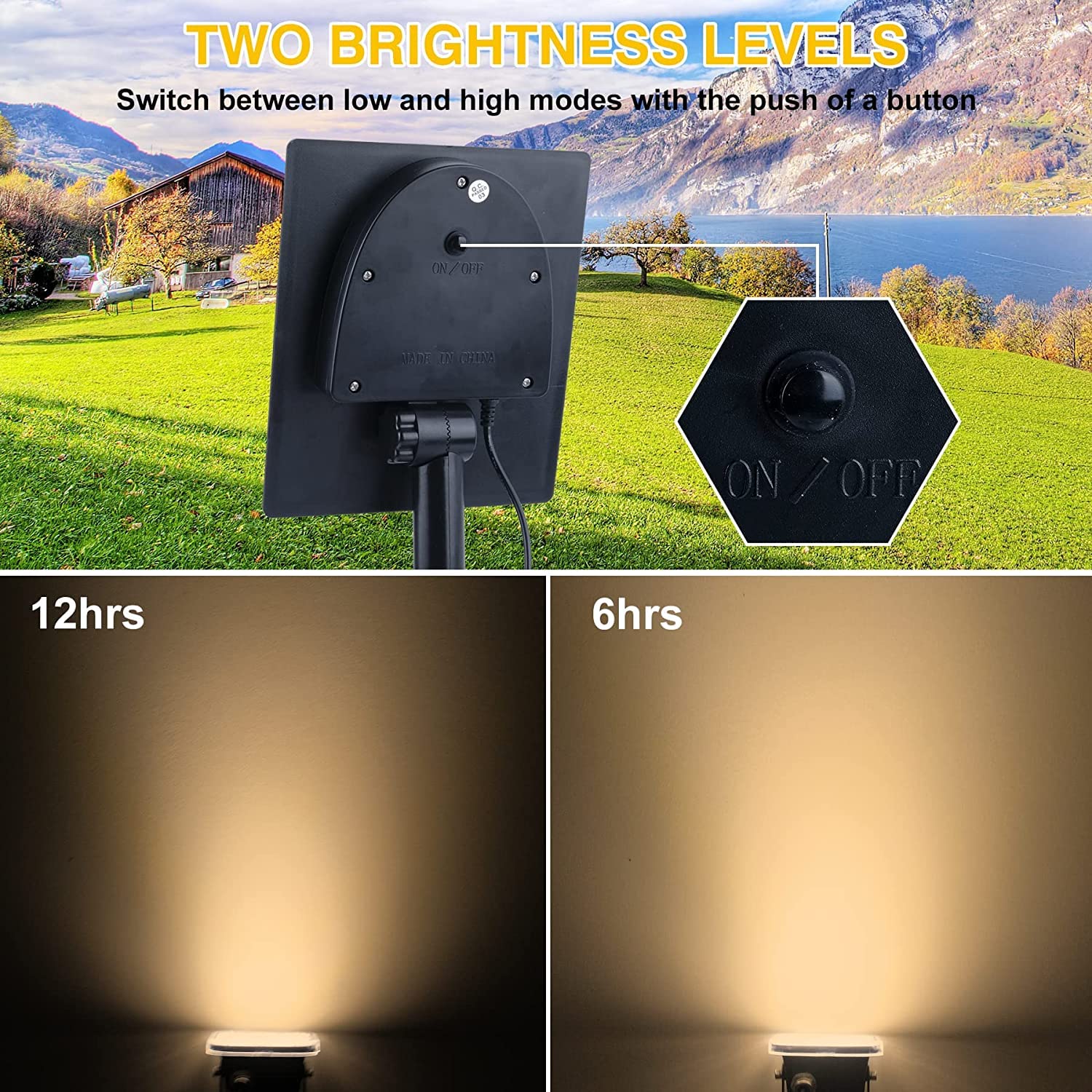 NATPOW Foco Solar Exterior para Jardín, Focos Led Exterior Solares 4 en 1, Luz Solar Jardin Impermeable IP65, Foco Solar Auto-ON/OFF para Árboles, Patio, Sendero de Jardín (3000K)