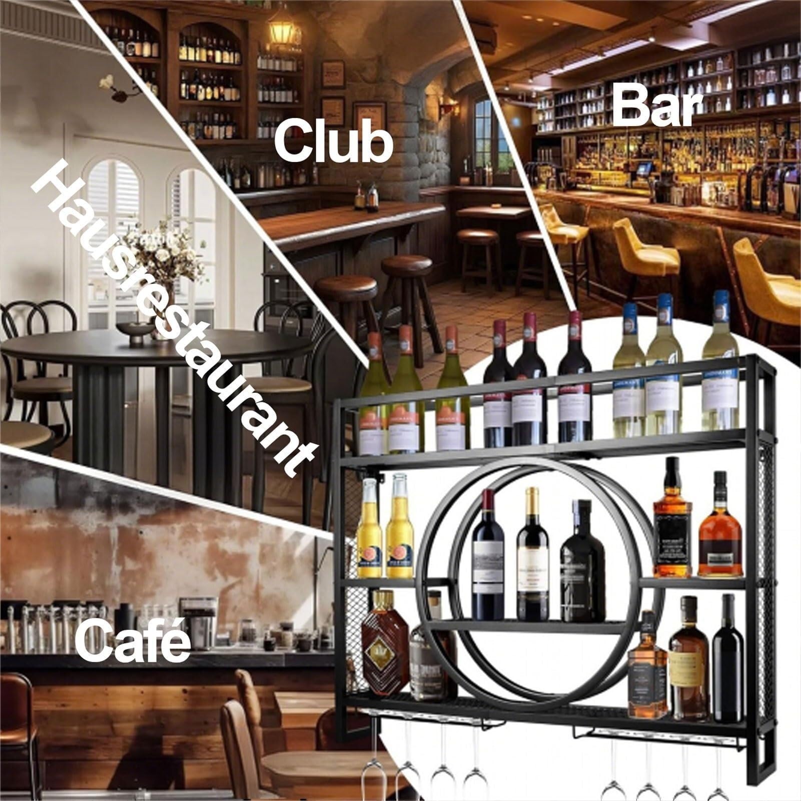 Moderno botellero de metal con luz LED para vino Slish y portavasos para casa, bar, cocina y catering, color negro, 1 m (negro/blanco, 1 m)