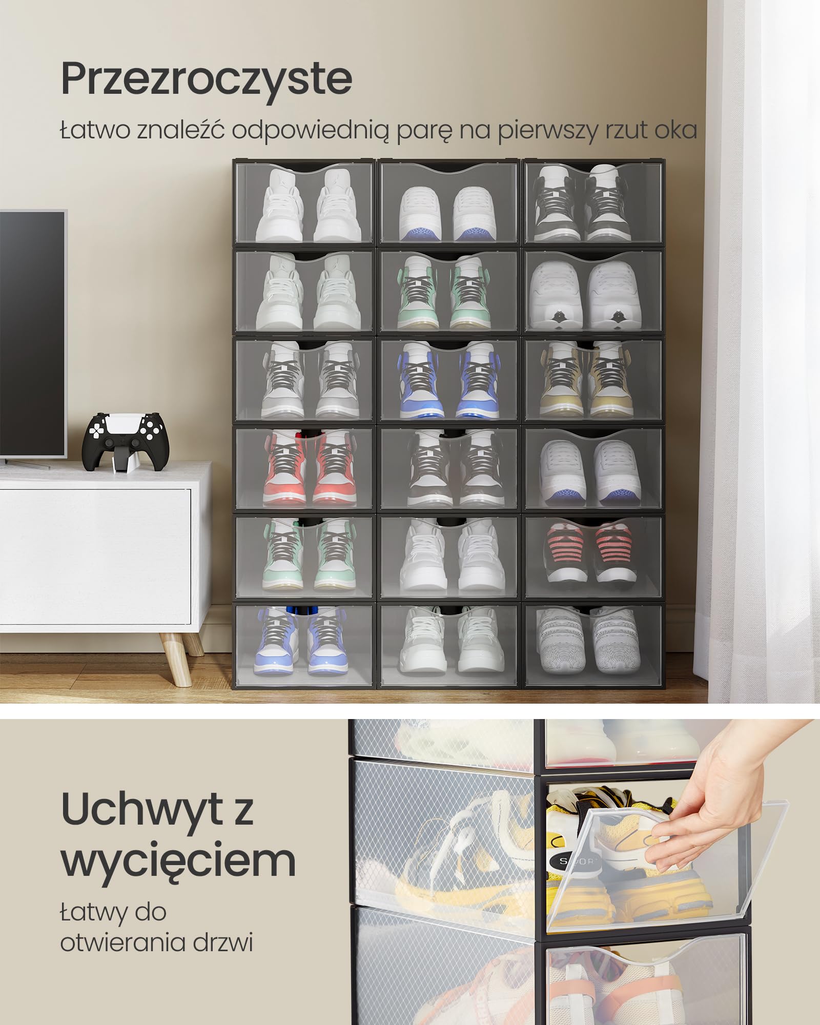 SONGMICS Pudełka na buty, z drzwiczkami, zestaw 18 sztuk