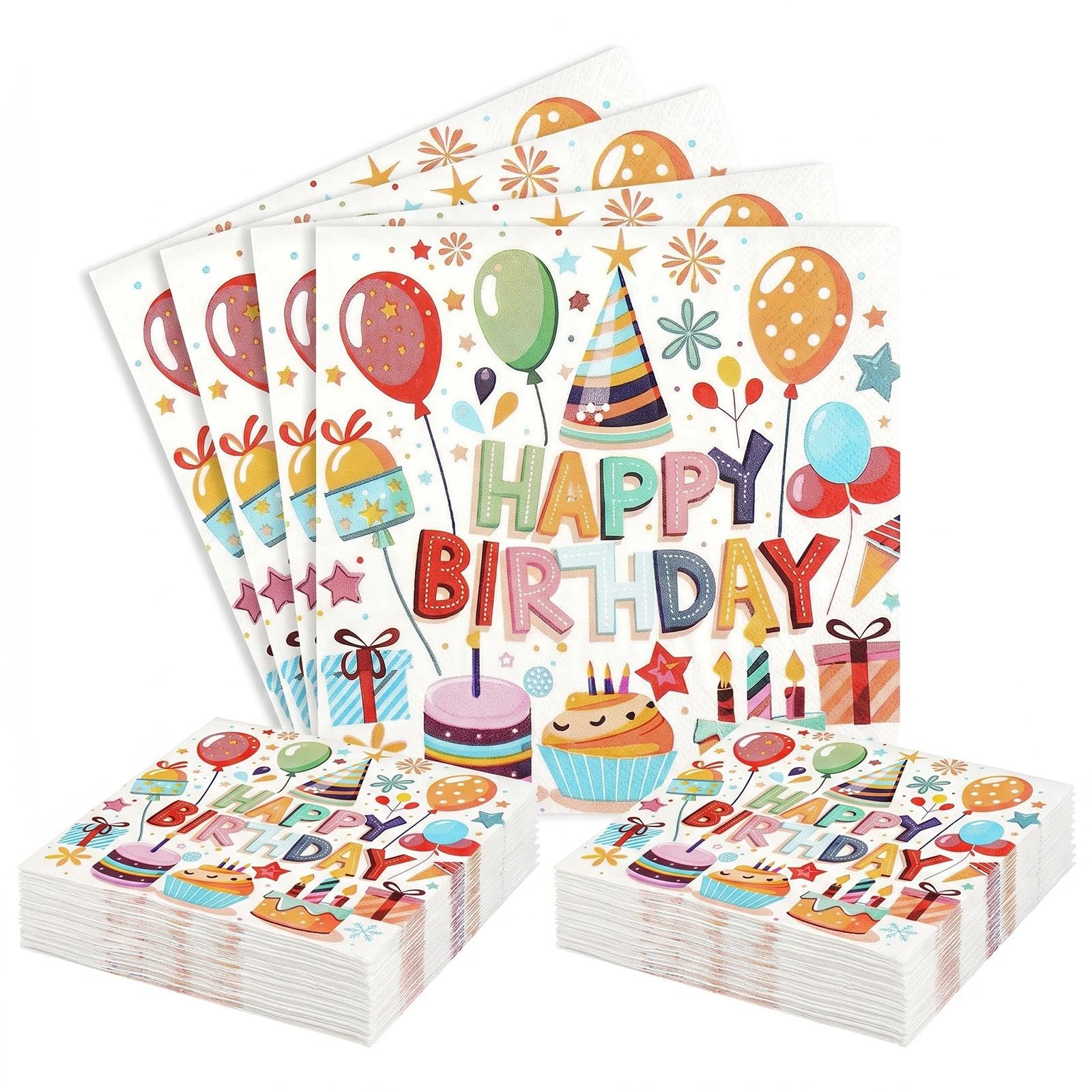 40PCS Birthday Paper Napkins, Disposable Colourful Balloons Party Napkin for Men Women Girls Boys, 33x33cm Decorative Serviettes for All Ages Birthday Party Decorations