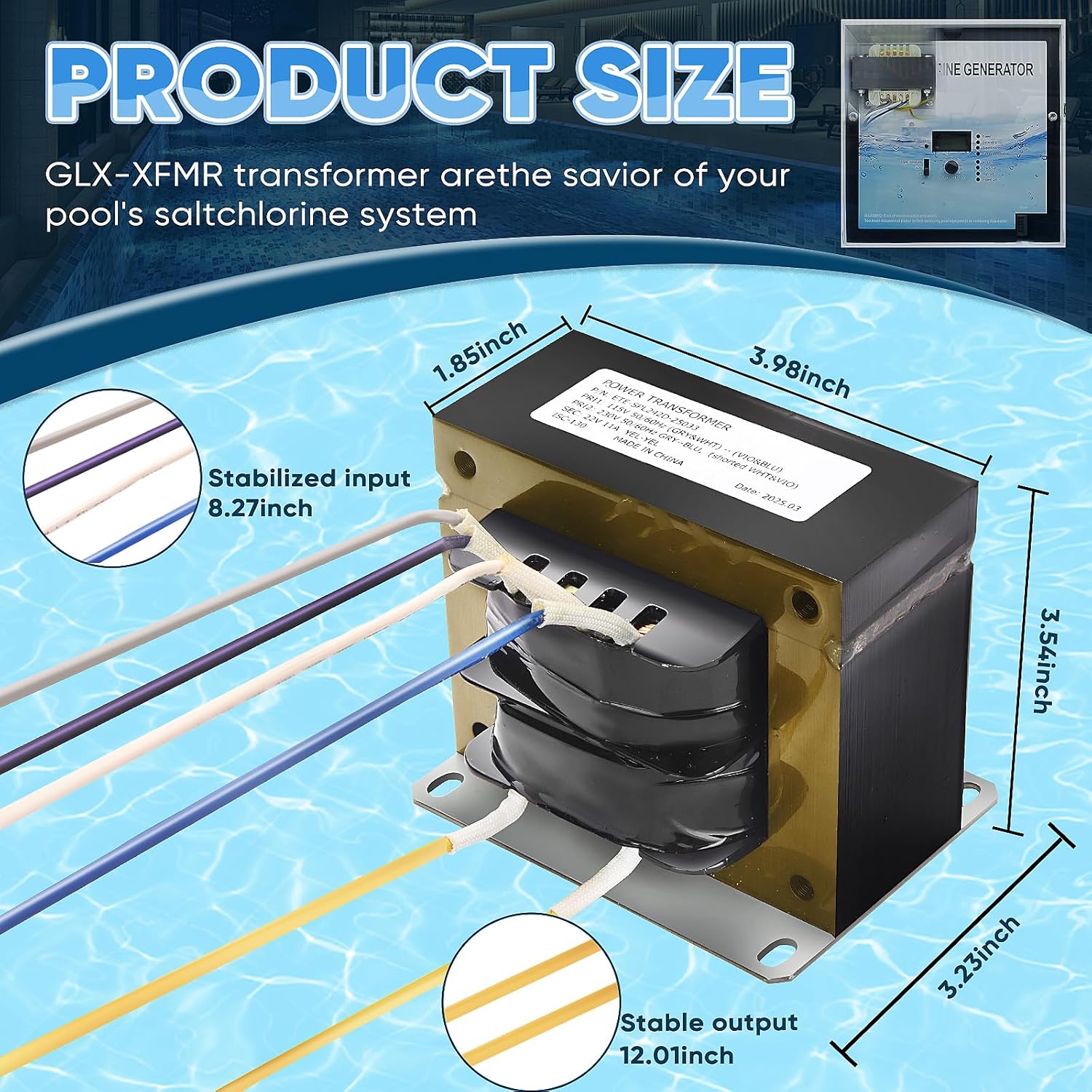 GLX-XFMR Transformer Replacement for Hayward Salt System Control Unit,Compatible with Goldline Aqua Rite, Aqua Trol, Aqua Logic Salt Chlorine Disinfection Systems for Pools and Spas