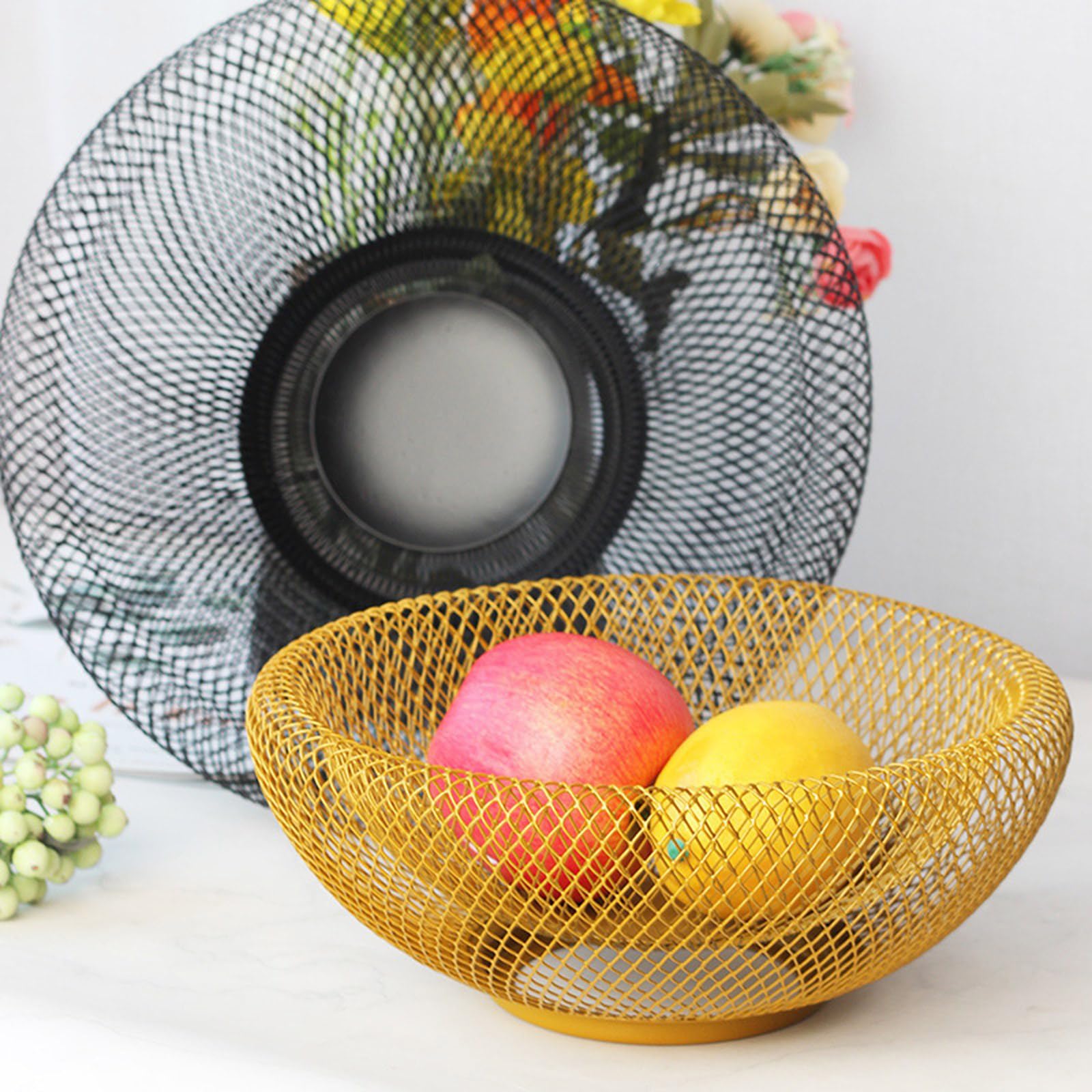 Elegante cesta de almacenamiento de malla de hierro, accesorio portátil para encimera de cocina o sala de estar, elegante accesorio para el hogar