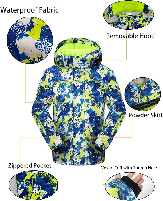 PHIBEE Big Boy's Waterproof Breathable Snowboard Ski Jacket
