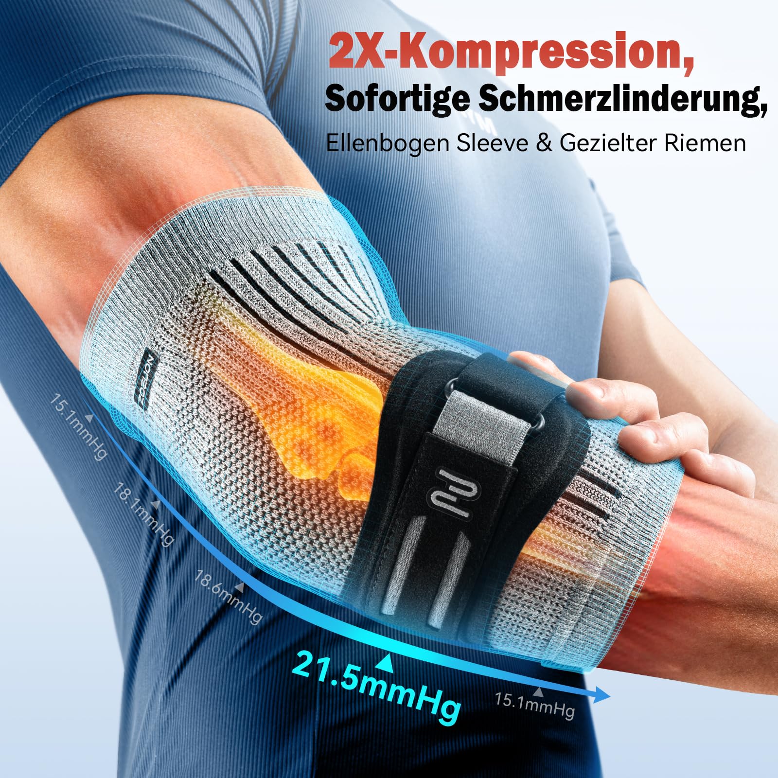 ZOELION Tutore per gomito a doppio supporto con fascia in silicone mirata e cuscinetto in gel, bendaggio per braccio del tennis, gomito da golf, tendinite, sport (grigio, M)