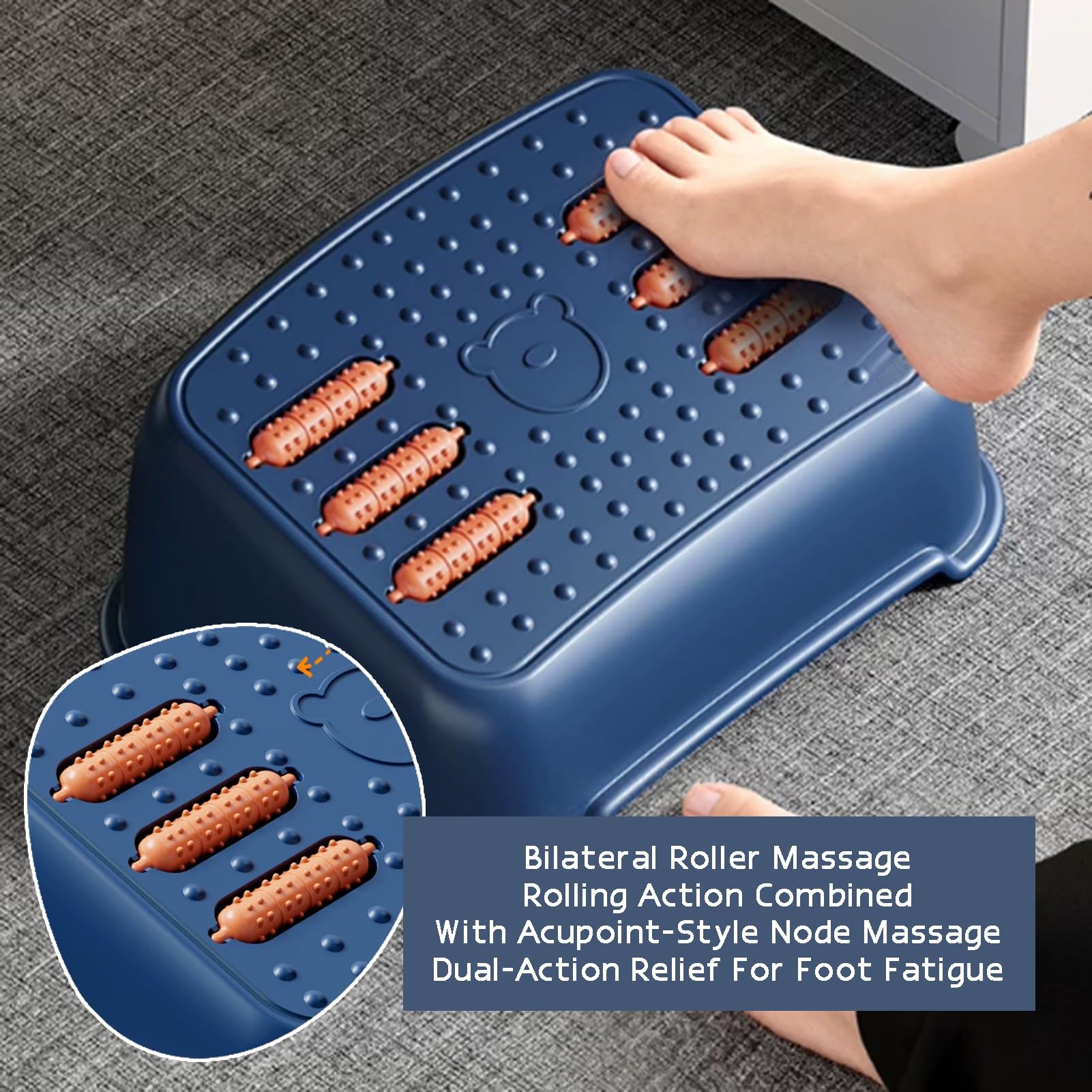 Ergonomischer Fußhocker Mit Massagerollen, Fußstütze For Unter Dem Schreibtisch Bei Der Arbeit, Bürotisch-Unterbeinstufe, Maximale Belastung 120 Kg For Bürostuhl-Gaming-Heim(Orange)