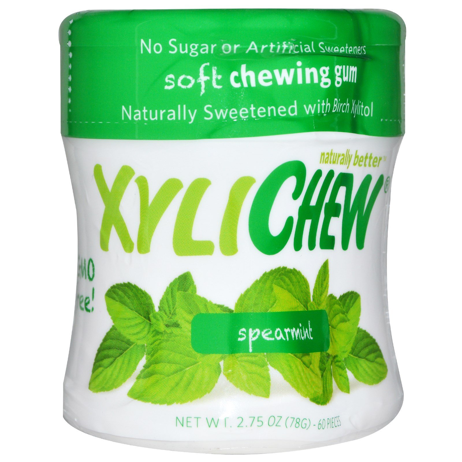 Xylichew Gum, Sweetened with Birch Xylitol, Spearmint, 60 Pieces, 2.75 oz (78 g) - 2pc
