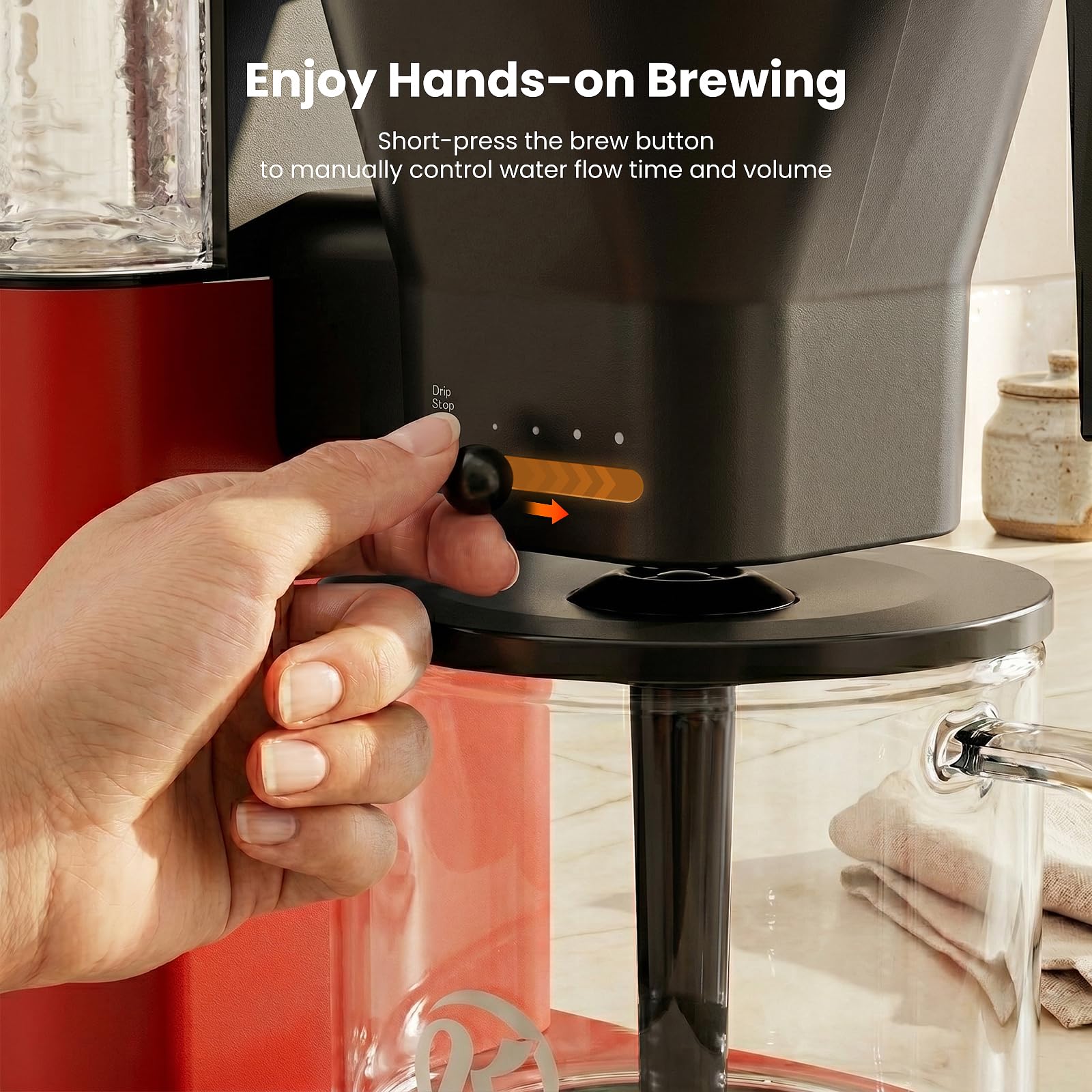 Kismile 8-Cup Coffee Maker, SCA Certified Hot & Cold Brew Coffee Machine, 6-Min Quick Brew, Magnetic Anti-Drip, Keep Warm/Auto-off, Dishwasher Safe, DIY Manual Mode, 44oz Removable Reservoir, Red