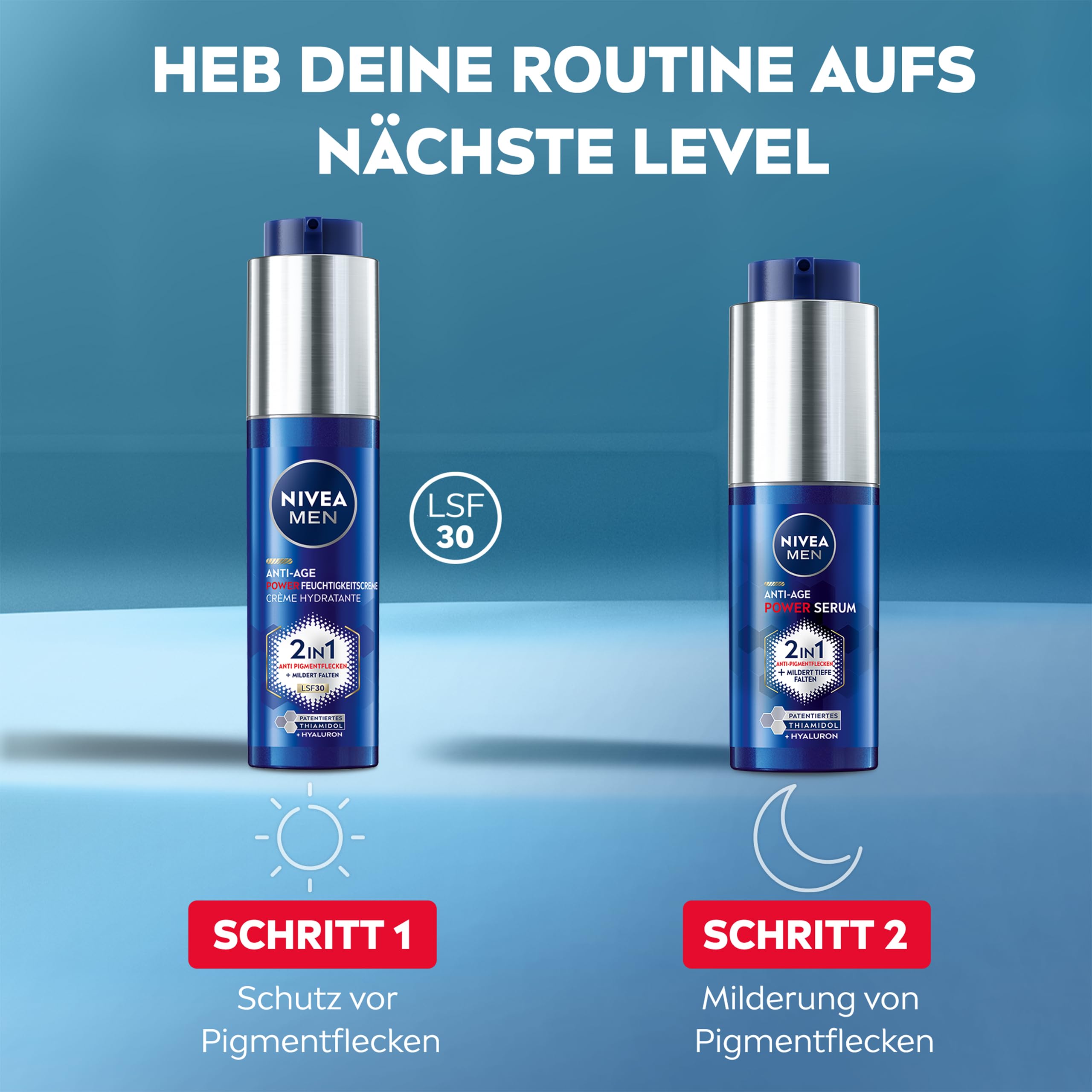 NIVEA MEN Anti-âge 2 en 1 Power Soins du jour avec SPF 30, soins du visage à l'acide hyaluronique pour hommes avec effet anti-âge, soins de la peau avec LUMINOUS630® contre les taches de vieillesse et