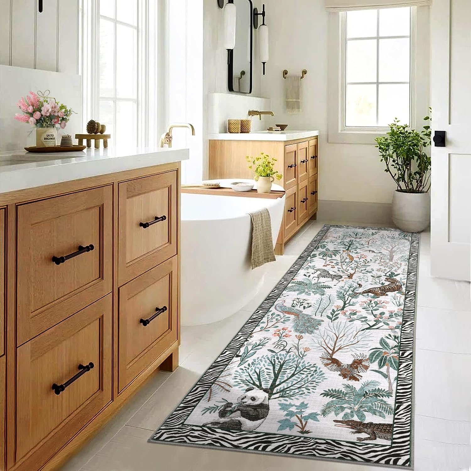 Washable Rug 2x6 Runner Rug Jungle Kitchen Rugs Non Slip Rugs for Entryway Bedside Carpet Animal Stain Resistant Carpet Low Pile Floor Cover for Bathroom Laundry Room，Beige