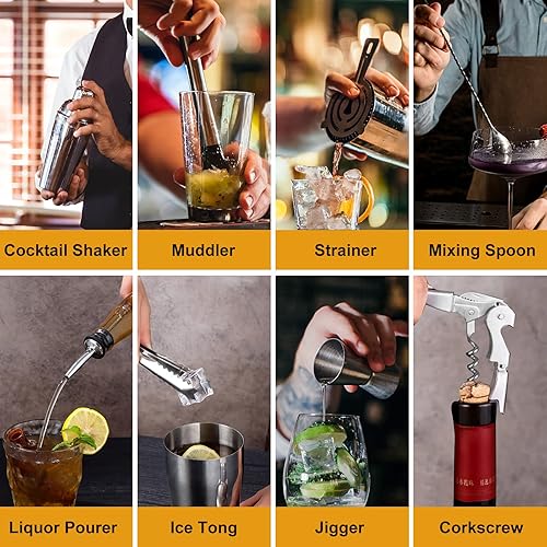 Miniatura 9 de Vabaso Kit de camarero, juego de coctelera de 23 piezas para bebidas mixtas en casa, juego de herramientas profesionales de acero inoxidable 188 de