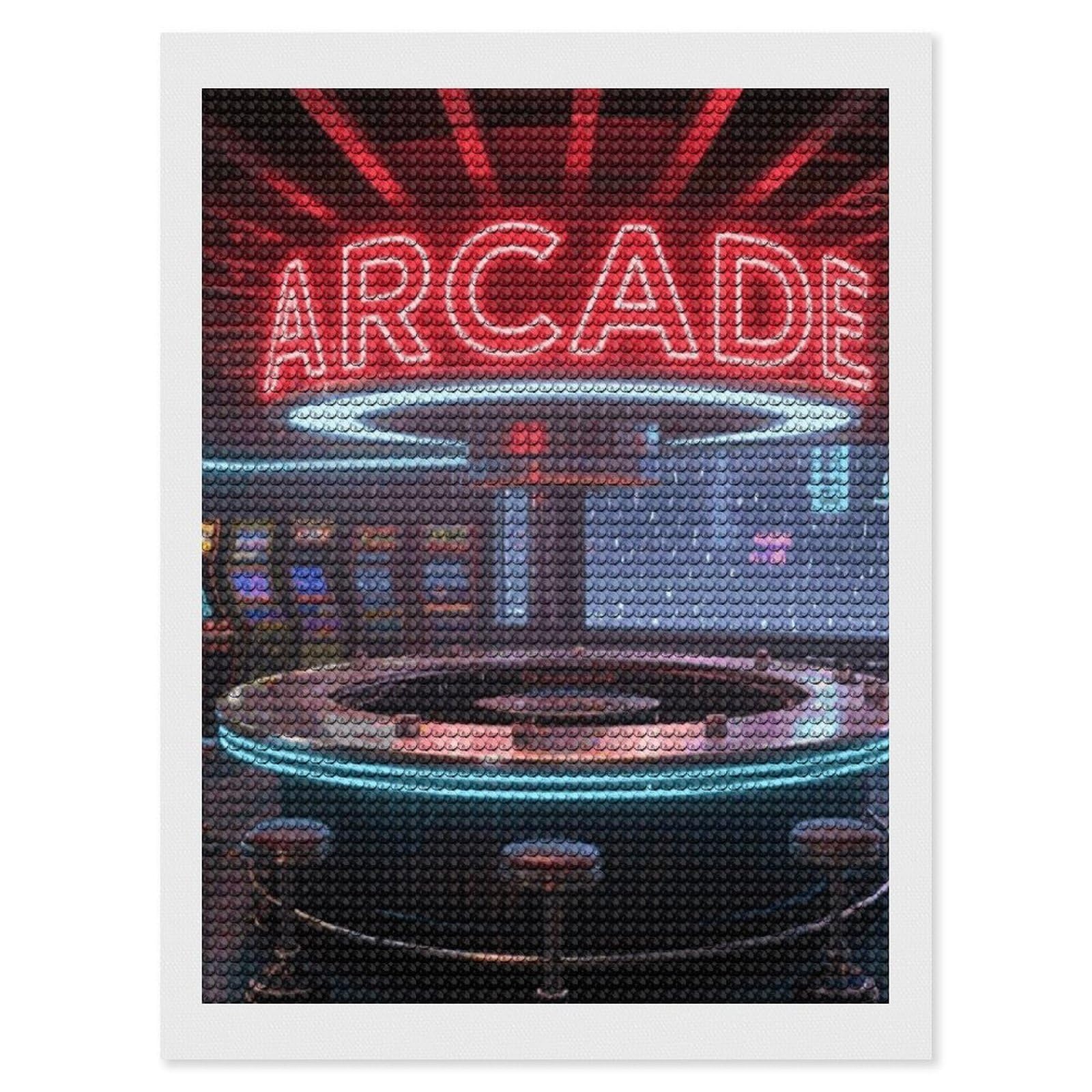 FodPand Neon Arcade 5D Diamond Painting Kits for Adults Beginners Full Drill Round Diamond Dots Pictures Gem Art Supplies for Home Wall Room Decoration DIY Craft Set Gift 12x16