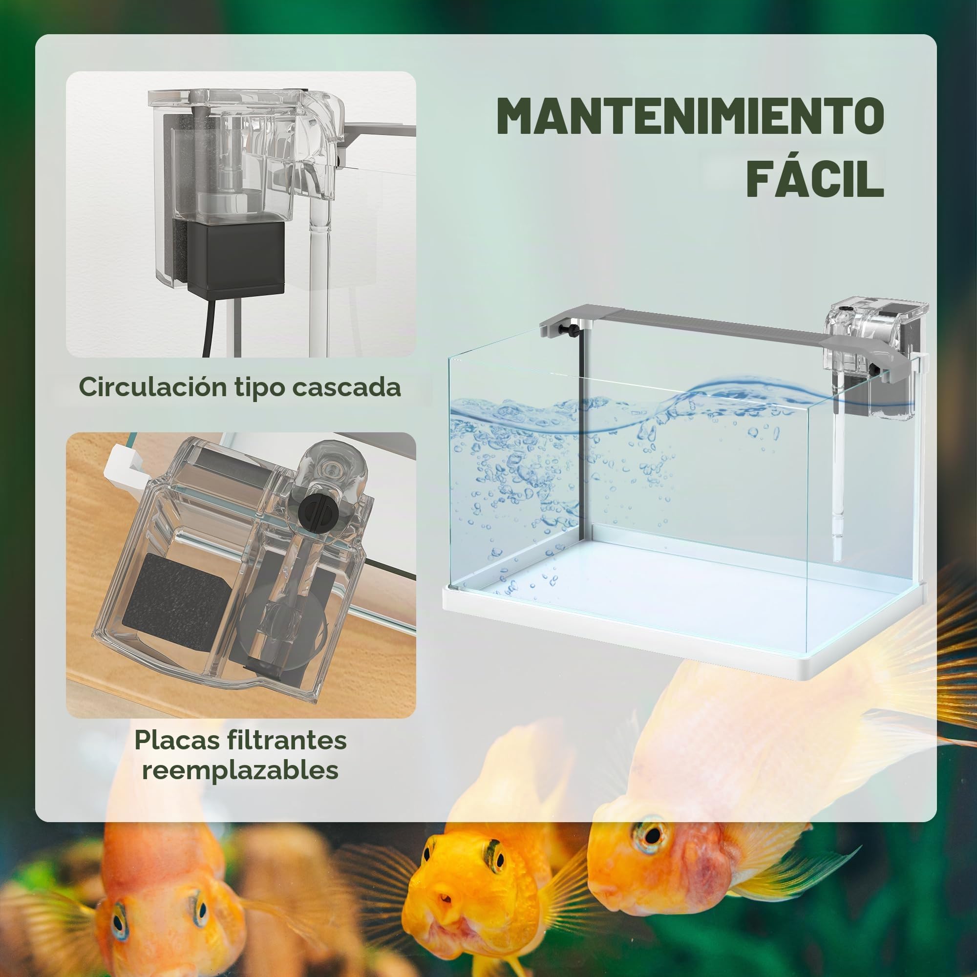 PawHut Acuario de Vidrio con LED, 20L, Bomba de Filtro, Blanco