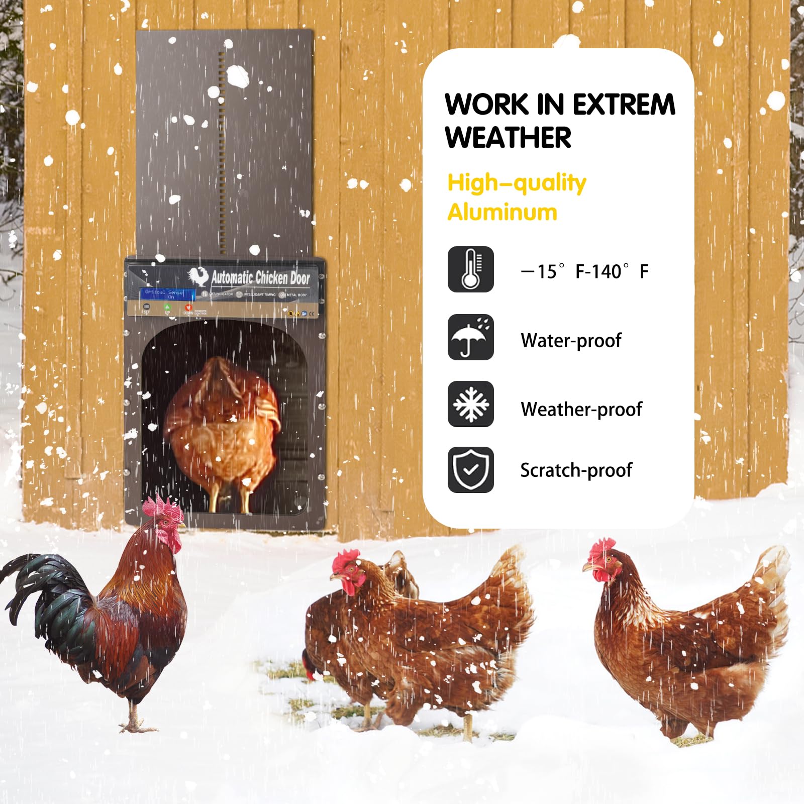 Automatic Solar Powered Chicken Coop Door, Timer & Light Sensor, Manual & Remote Control, Multi 4 Modes Poultry Auto Coop Doors, Waterproof and Anti-Pinch