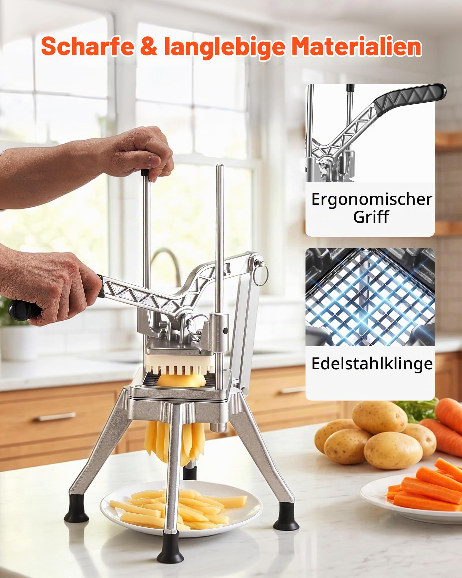 VEVOR Pommes-Frites-Schneider, Kartoffelschneider mit 3/8 Zoll Klinge aus 420J2-Edelstahl, Pommesschneider, Frittenschneider, Obstschneider, mit Ergonomischem Griff, für Restaurants Cafeterias