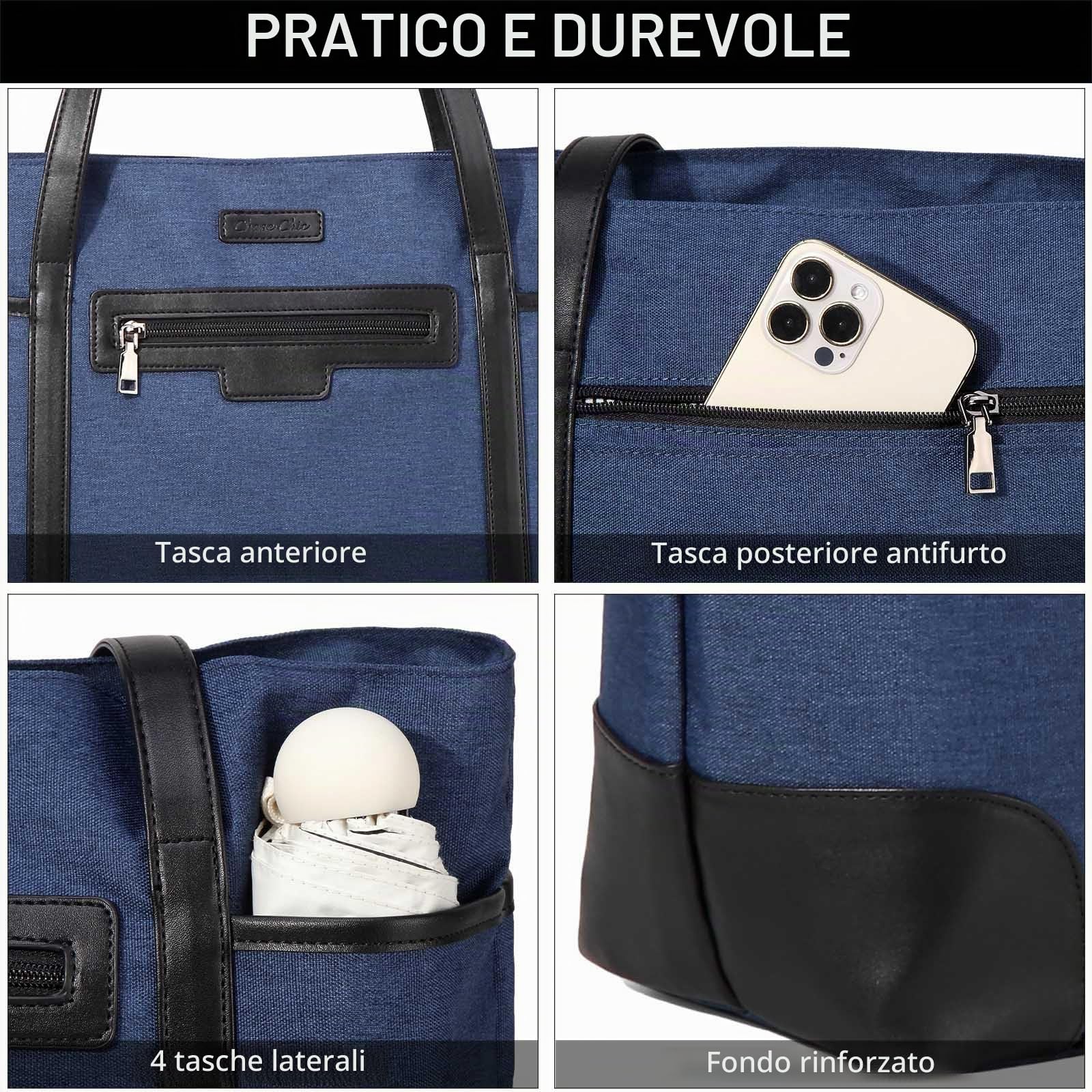 Chase Chic Borsa Per Computer Portatile Impermeabile Grande Borsa Tote A Tracolla Classica Per Insegnanti, Borsa Da Lavoro Per Computer Da 15,6" Con Cinghia Per Bagagli
