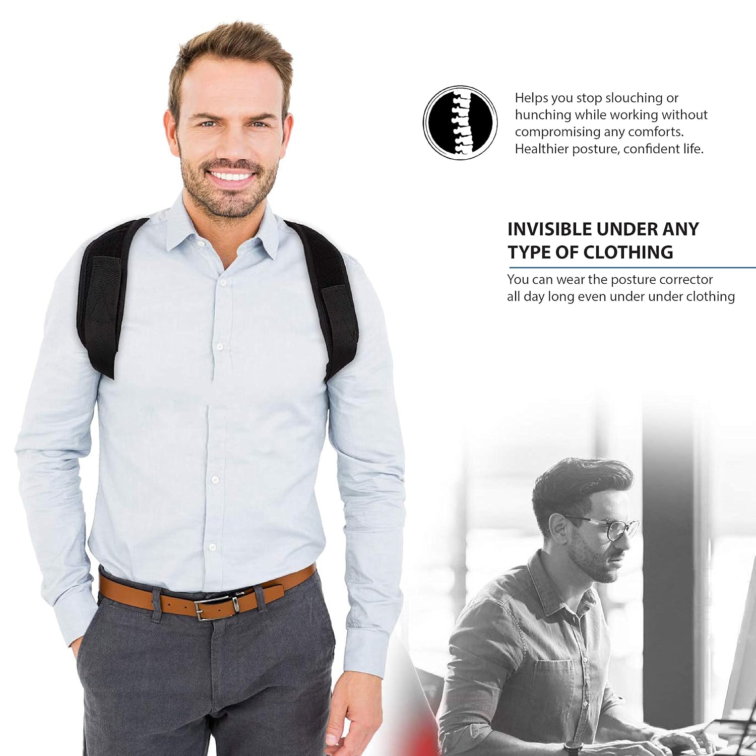 Posture corrector for Men, Women. Comfortable upper back brace for Clavicle shoulder support. Adjustable back straightener, shoulder brace, posture fixer, back & shoulders. Corrector de postura : Health & Household