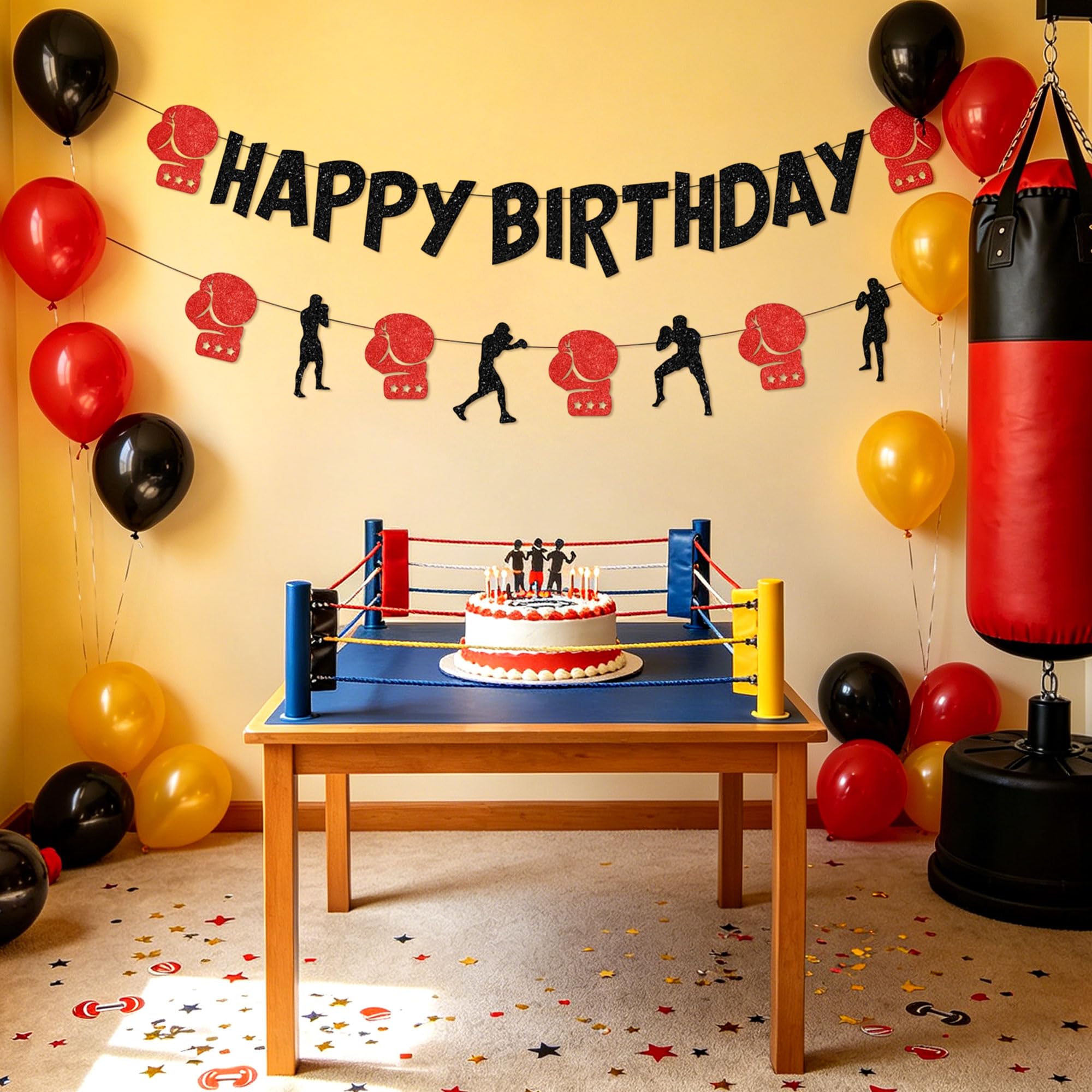 LaVenty Boxing Match Birthday Party Decorations Boxing Happy Birthday Banner for Party Supplies Boxer Fight Sports Supplies