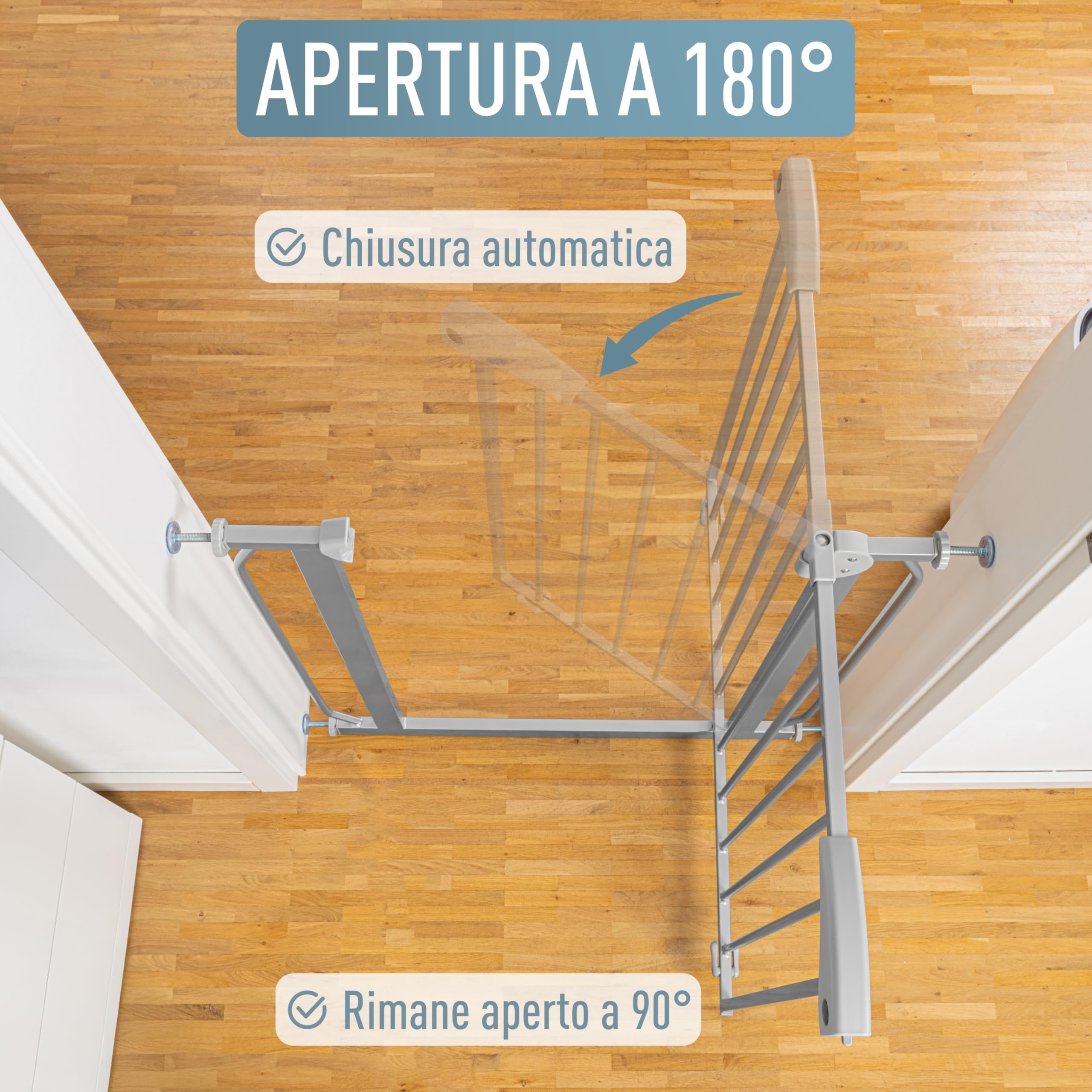 ib style Cancelletto per Bambini di Sicurezza Berrin - Scale e Porte, Senza forature, Metallo, 90° Stop, Anche per Cani e Animali Domestici, Grigio, Larghezza: 75-85 cm