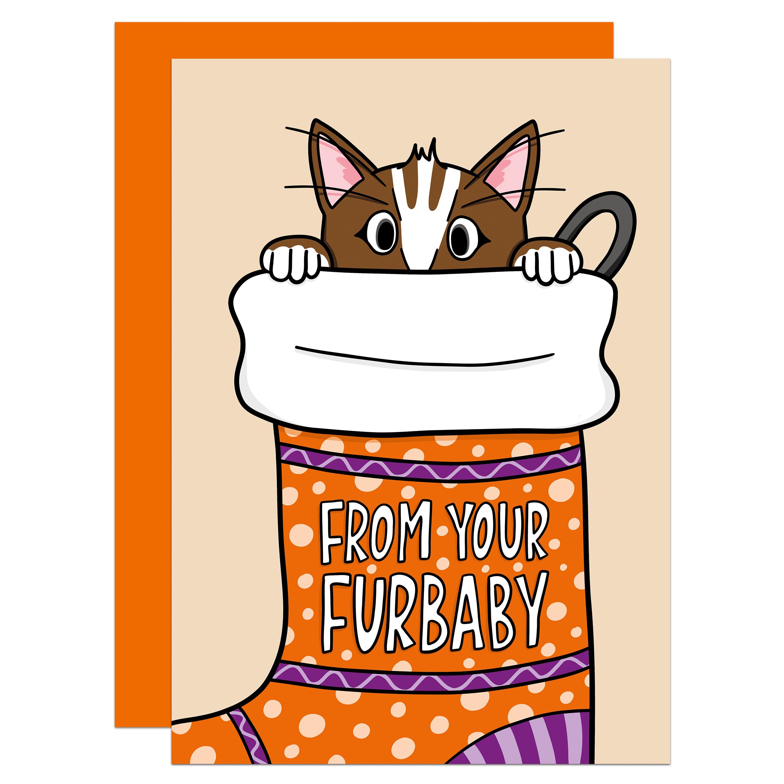 From The Cat Christmas Card, Cute, Cat Lover, Cat Owner, Merry Christmas, Brown Cat, Animal Lover (Brown)