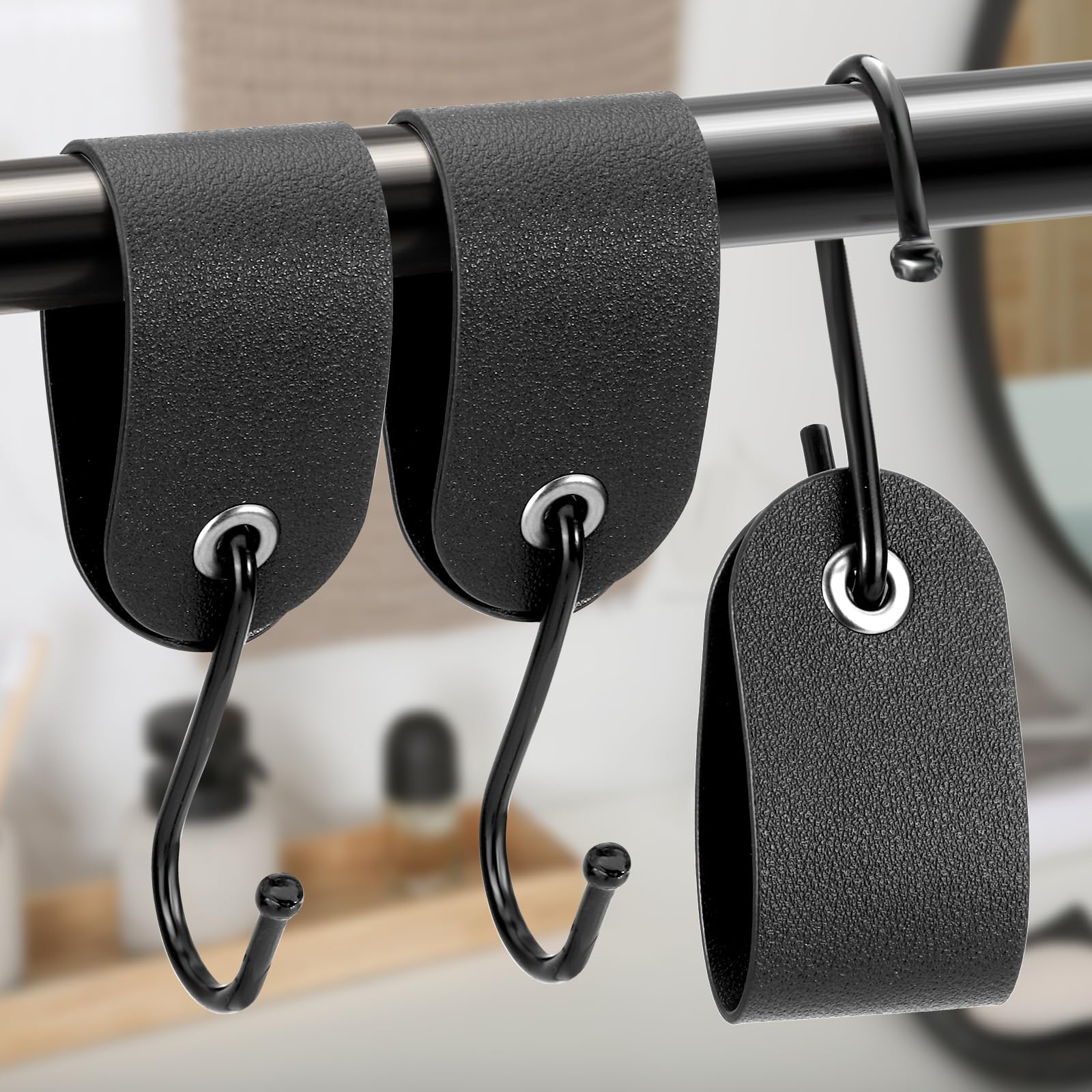 16 Ganci A S Con Passante In Pelle - Acciaio Inox Nero, Per Appendere In Cucina, Bagno, Campeggio - Foto 6