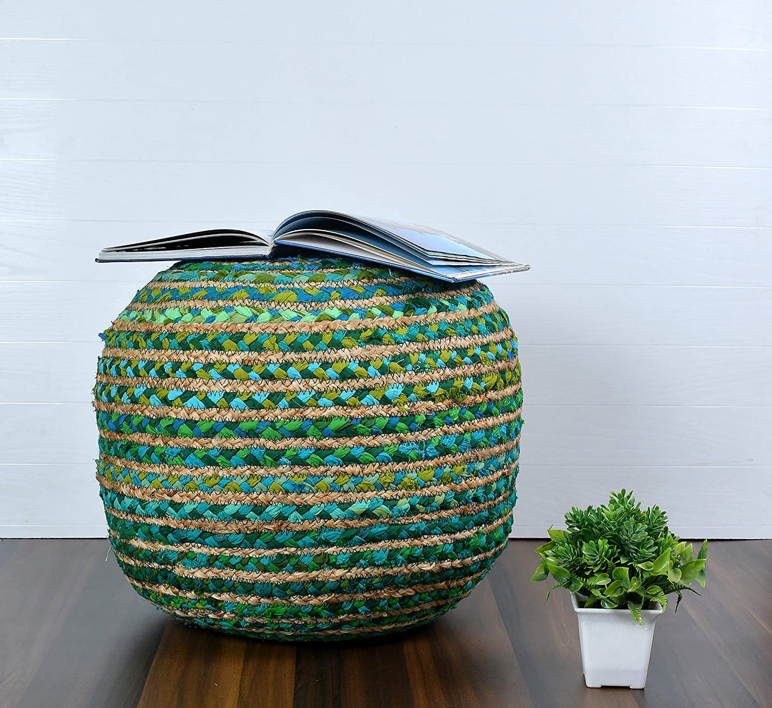 Scores - Quality Always Matters - Luxurious Hand Knitted Cable Style Dori Green Pouf Floor Ottoman (20 Inch, Fab Green)
