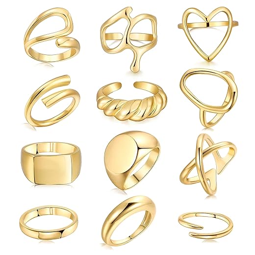 12PCS Gold Stackable Rings Set