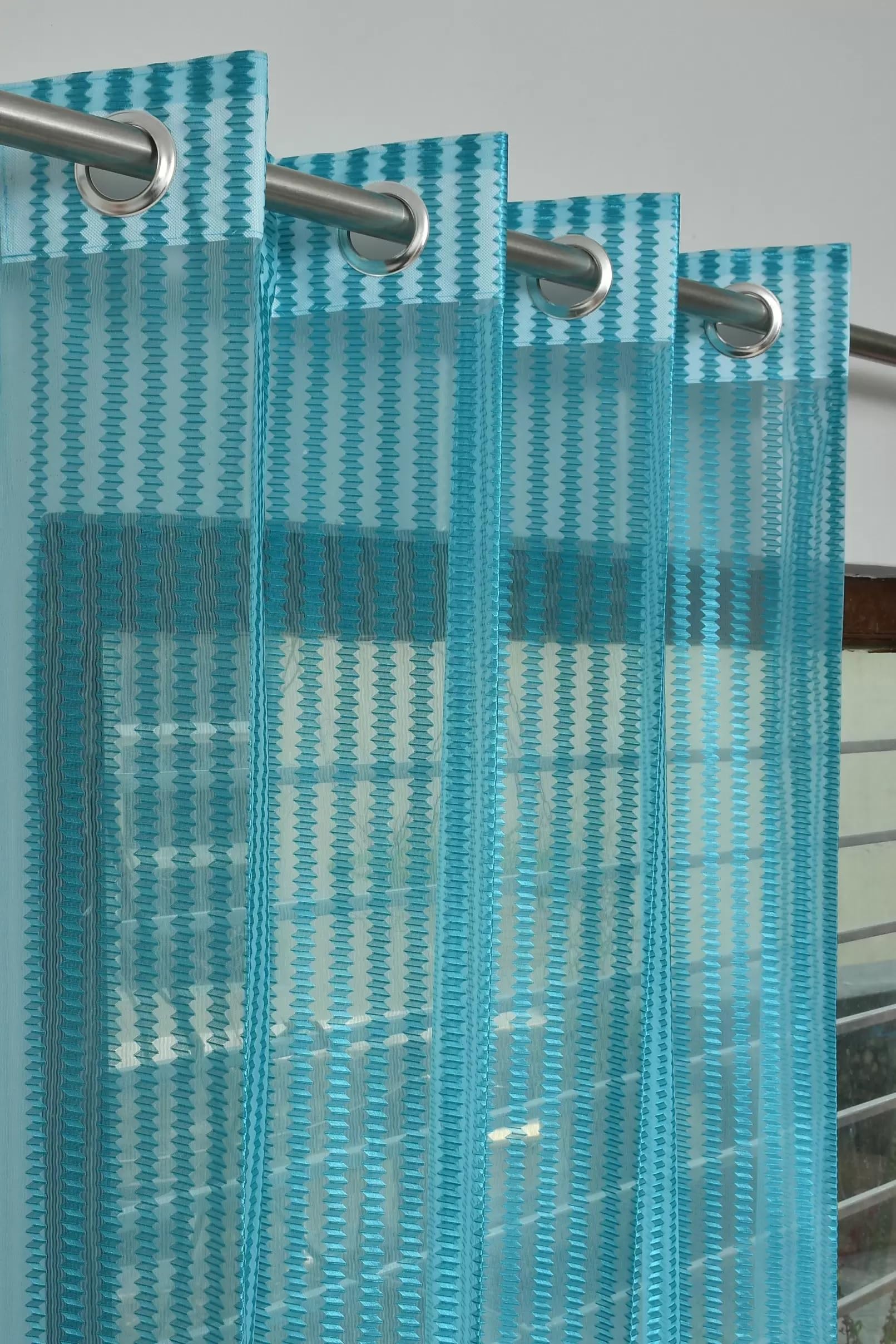 DEVSANG Set of 2 Piece Sheer Transparent Polyester Fabric Door Curtains 7 feet Long, Aqua